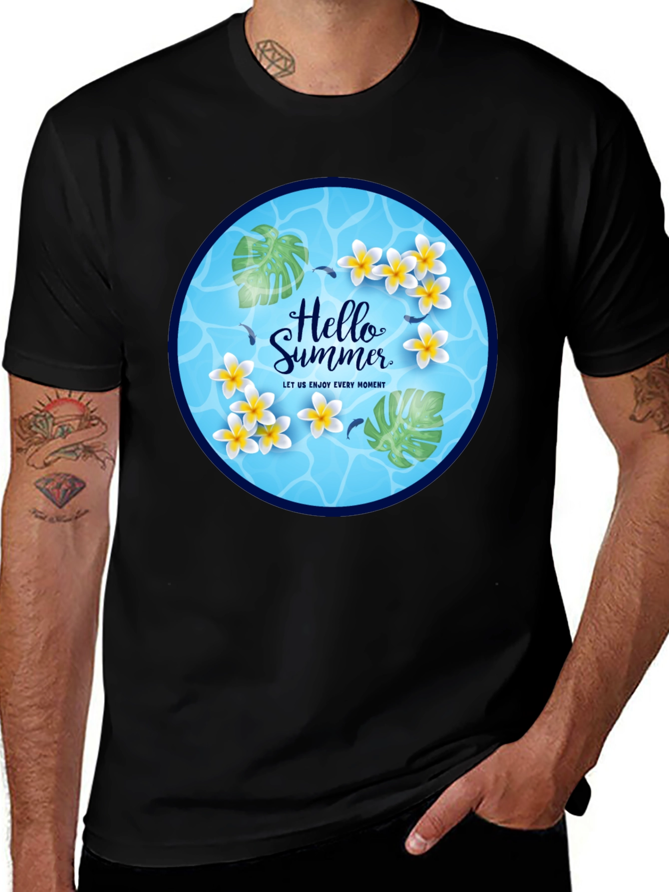 Hello Summer T-Shirt - Tropical Floral Design