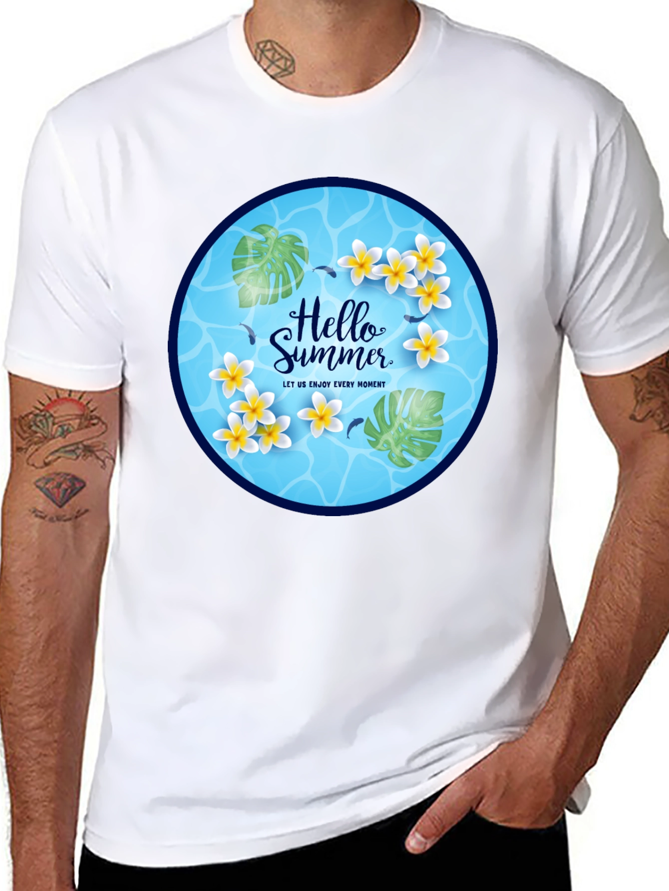 Hello Summer T-Shirt - Tropical Floral Design