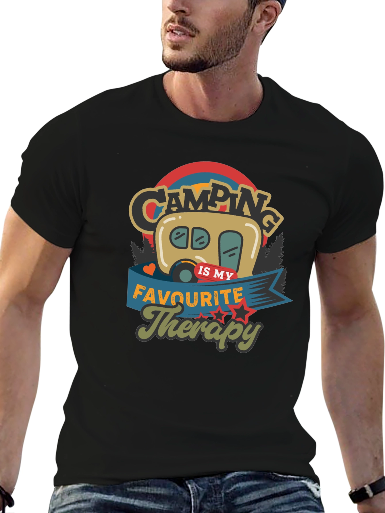 Camping is My Therapy Black Tee