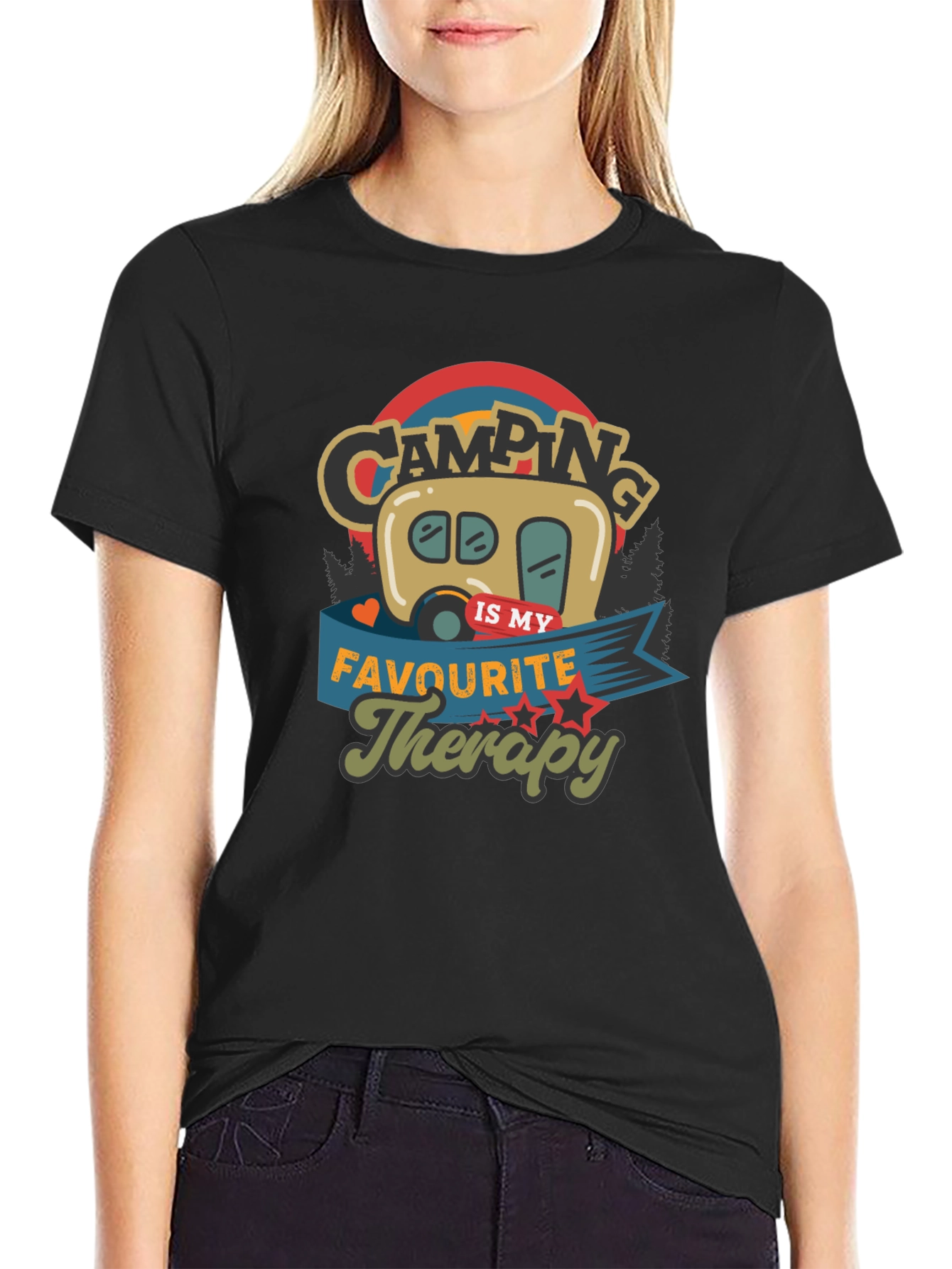 Camping is My Therapy Black Tee