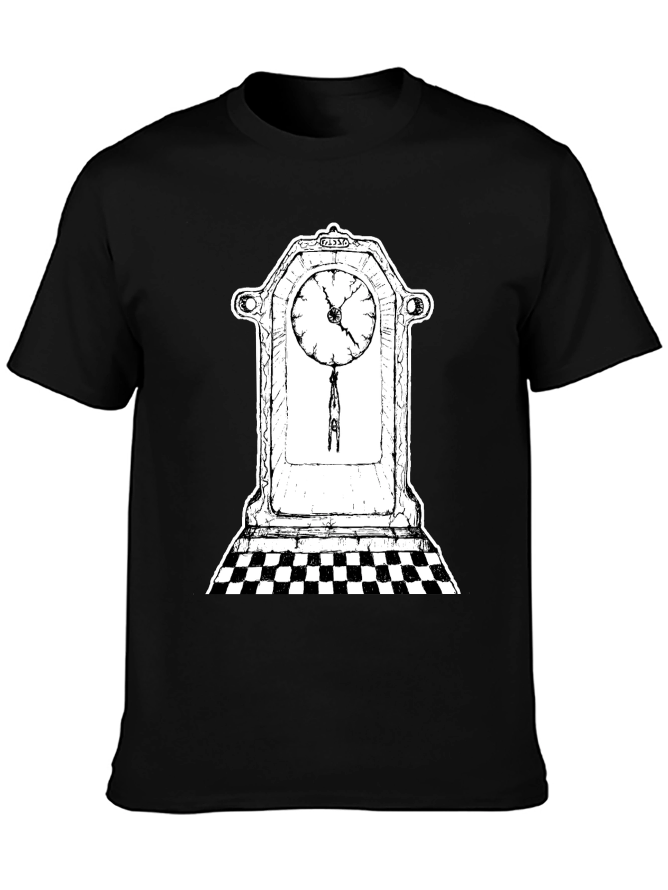 Surreal Clock Tower Graphic Tee - Black Cotton