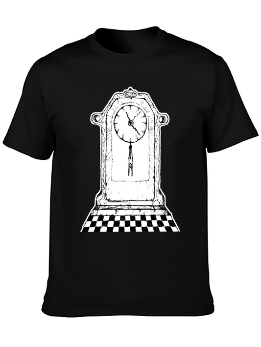 Surreal Clock Tower Graphic Tee - Black Cotton