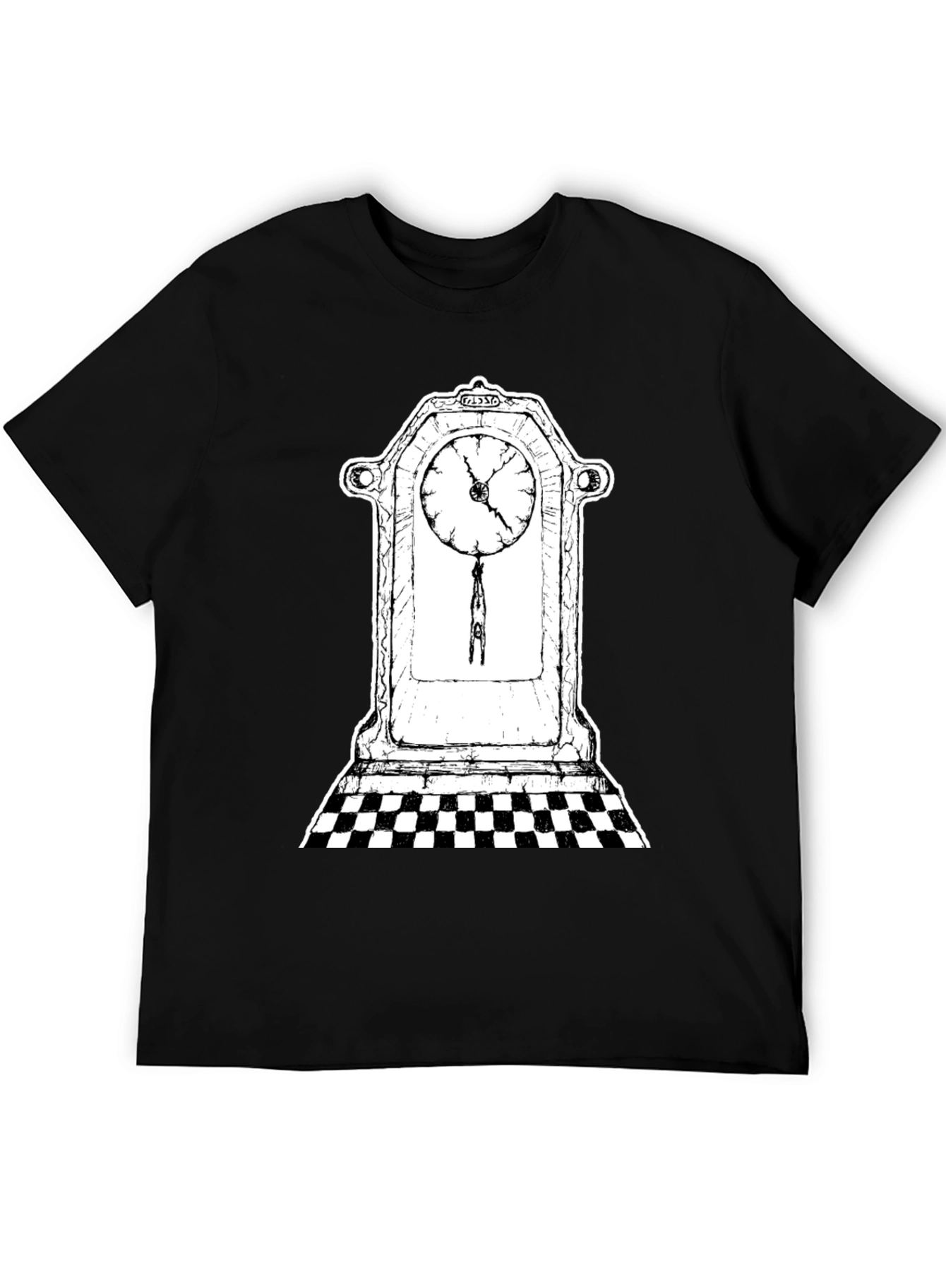 Surreal Clock Tower Graphic Tee - Black Cotton