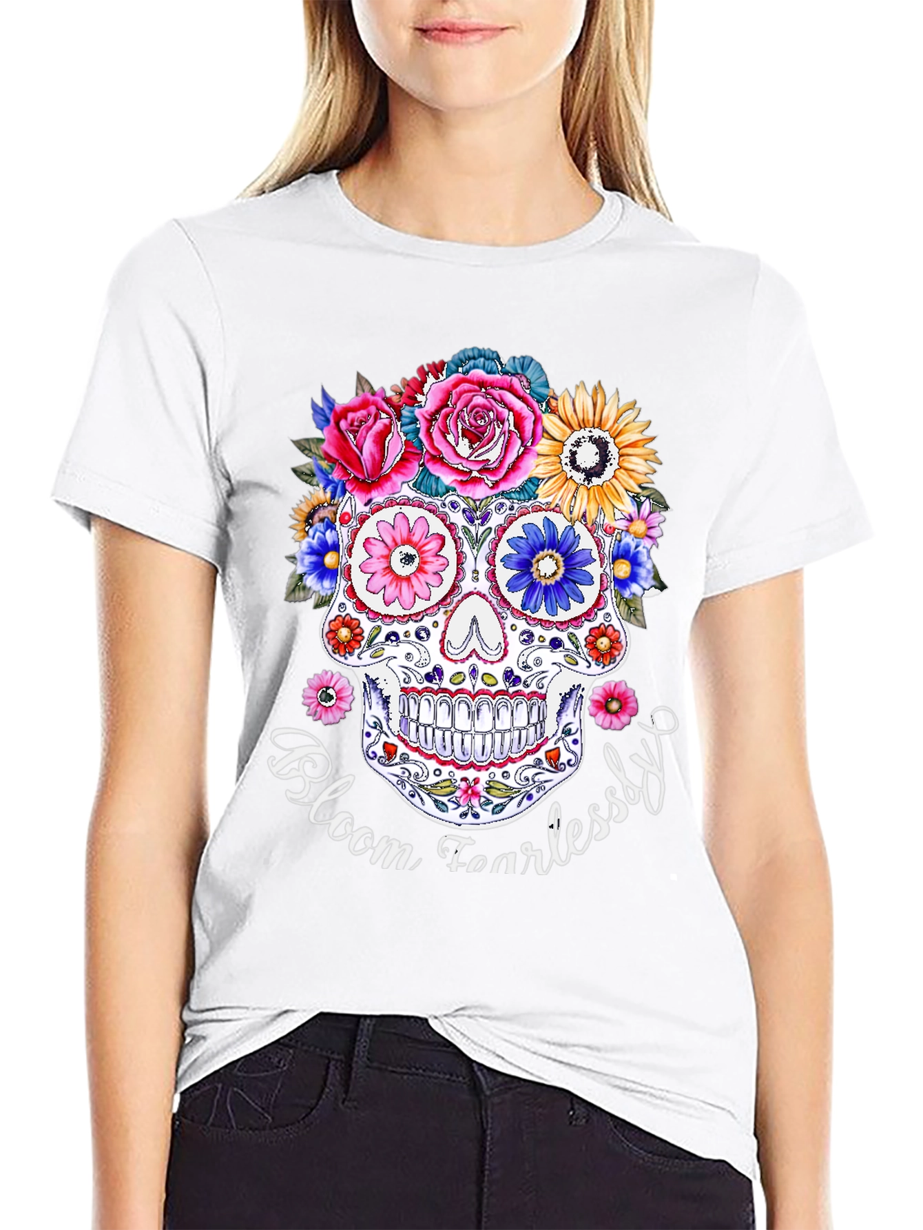 Floral Skull Graphic T-Shirt