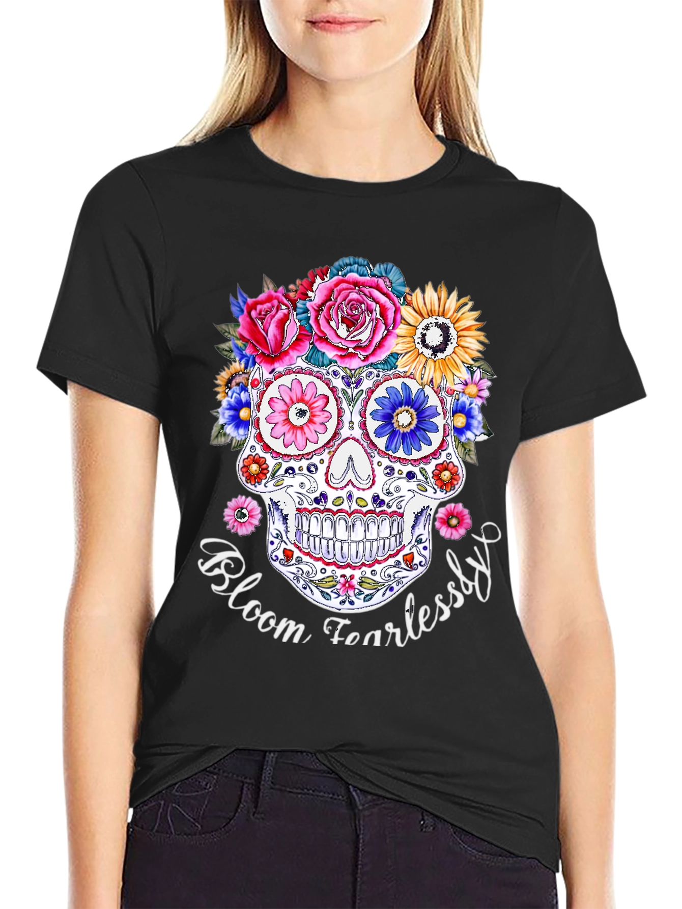 Floral Skull Graphic T-Shirt
