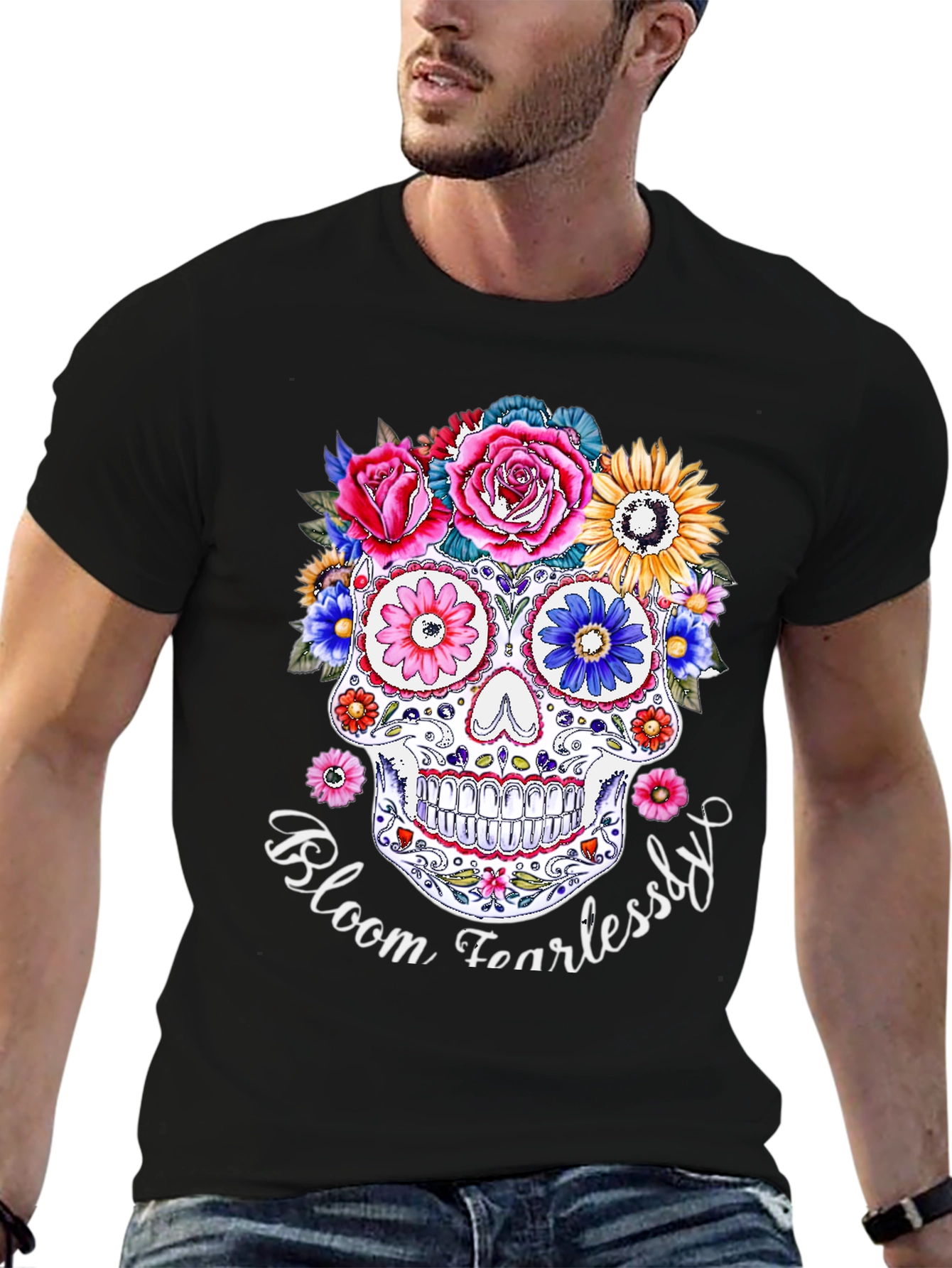 Floral Skull Graphic T-Shirt