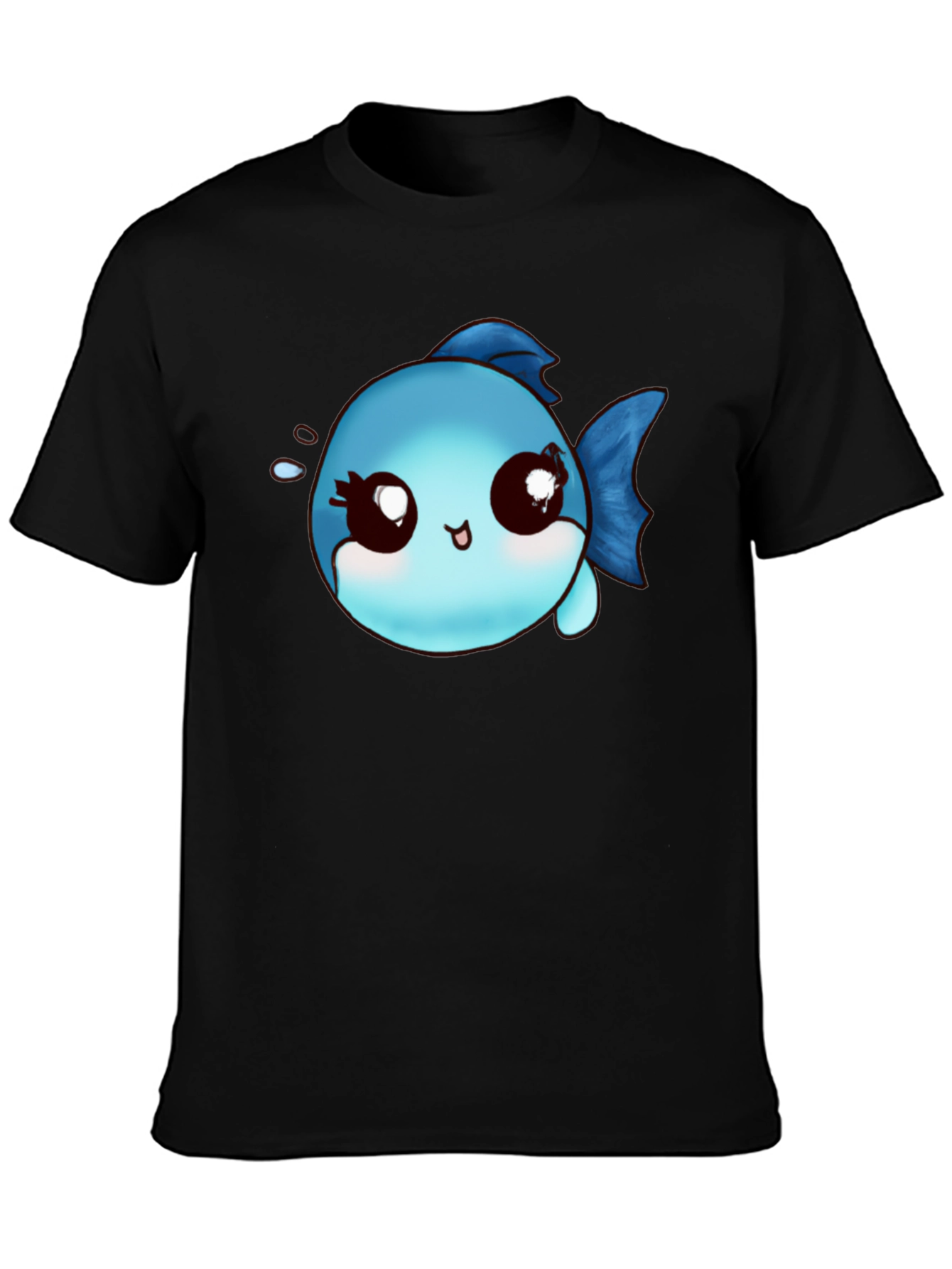 Cute Cartoon Fish Graphic Black T-Shirt