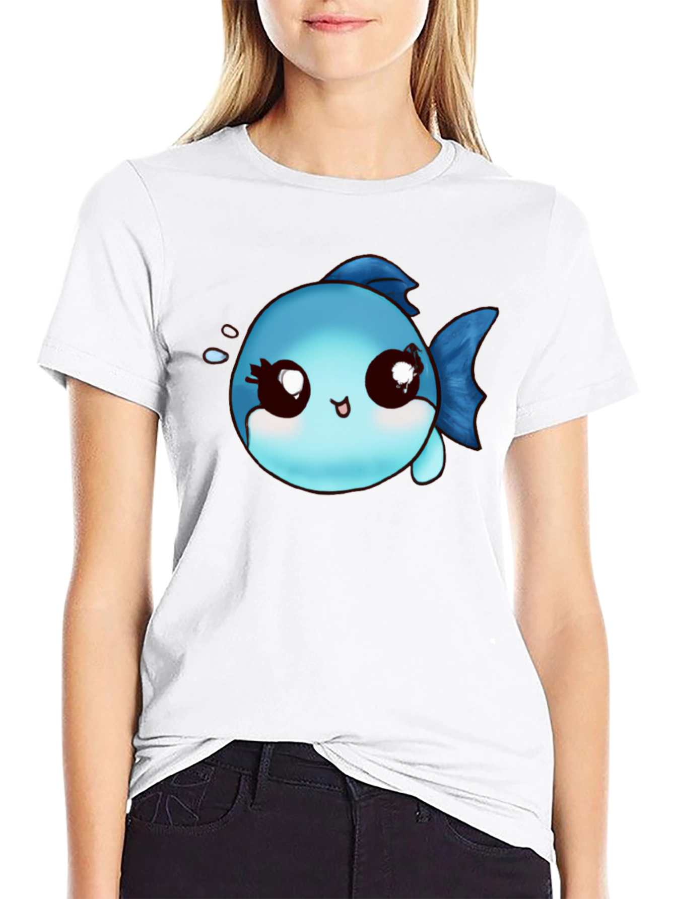 Cute Cartoon Fish Graphic Black T-Shirt