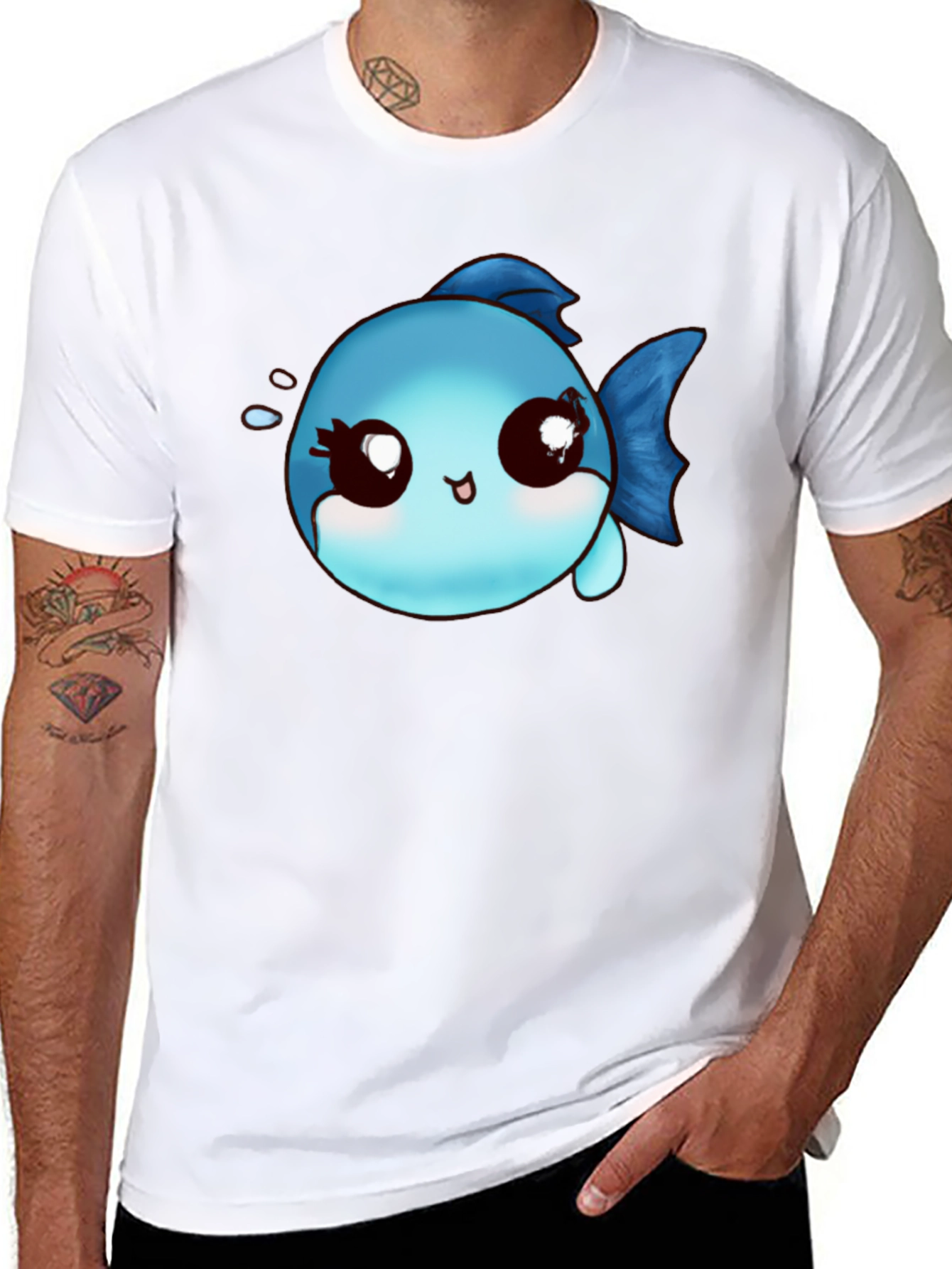 Cute Cartoon Fish Graphic Black T-Shirt
