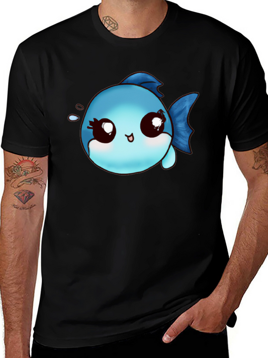 Cute Cartoon Fish Graphic Black T-Shirt