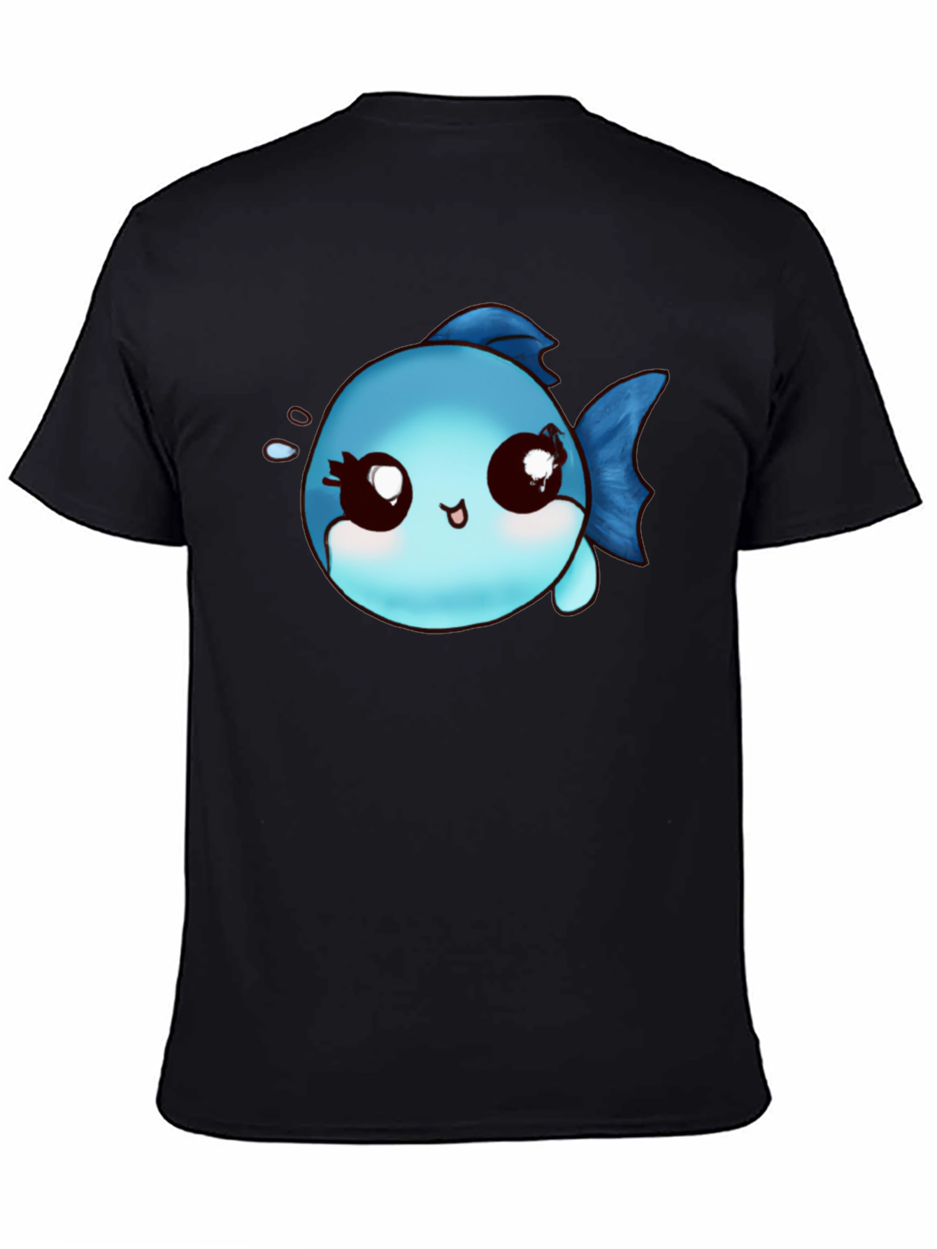 Cute Cartoon Fish Graphic Black T-Shirt