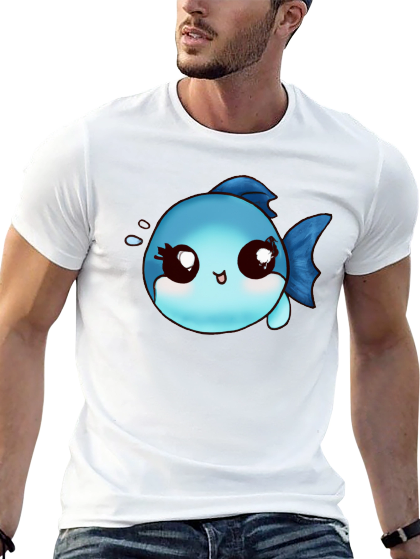 Cute Cartoon Fish Graphic Black T-Shirt
