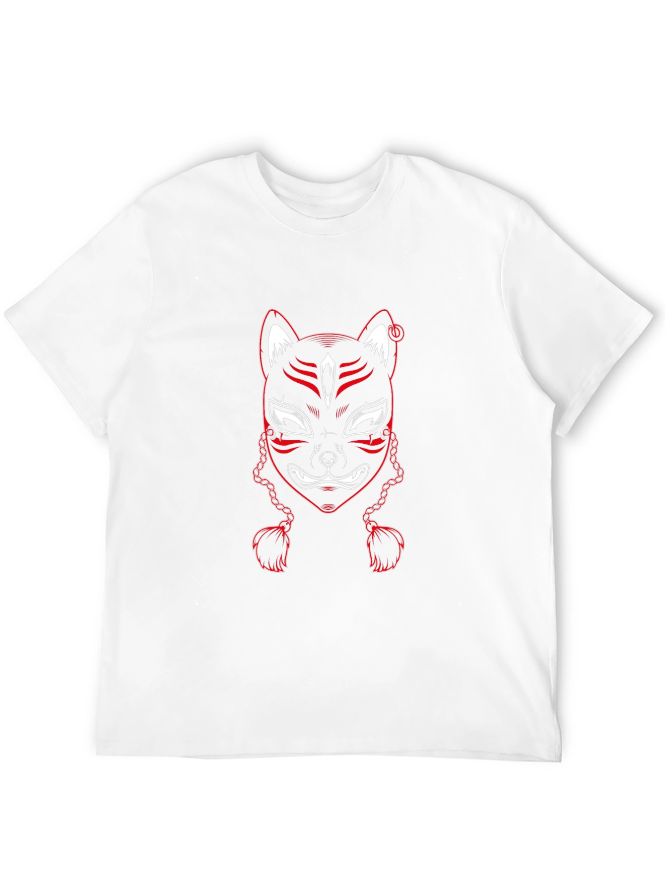 Red Kitsune Mask Graphic Tee - Black