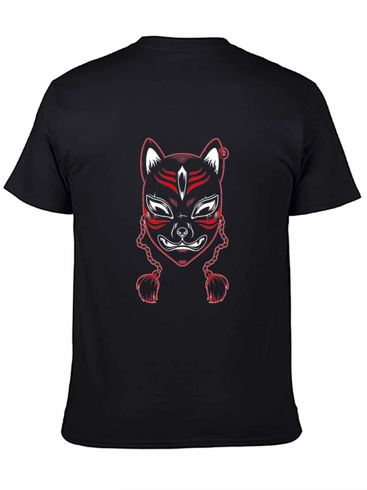 Red Kitsune Mask Graphic Tee - Black