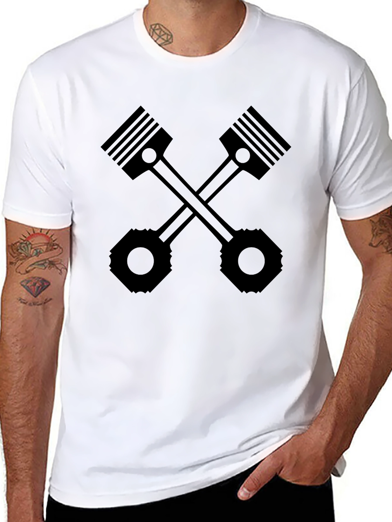 Crossed Pistons Black T-Shirt - Mechanic Car Enthusiast