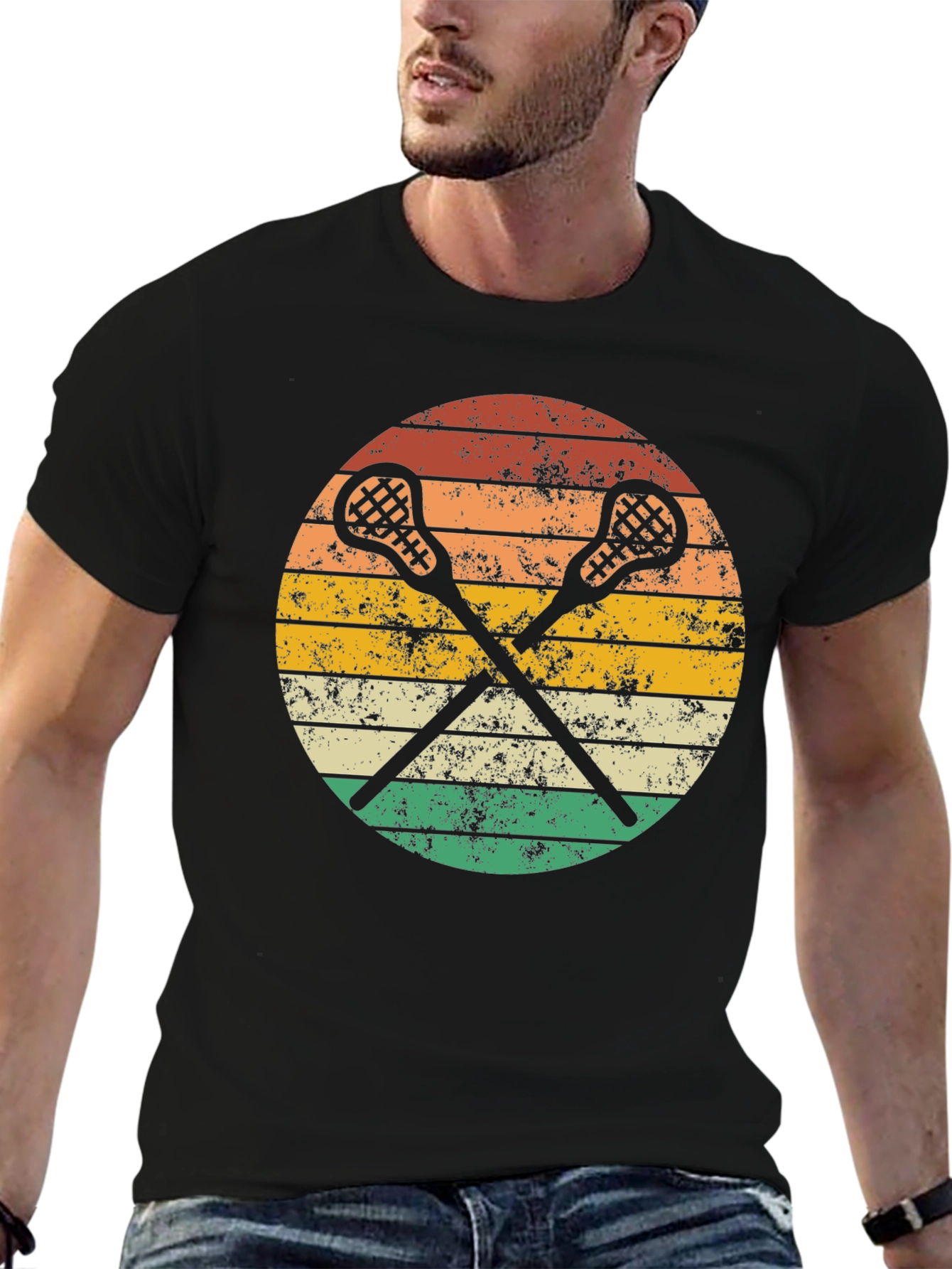 Lacrosse Sticks Retro Style Black T-Shirt