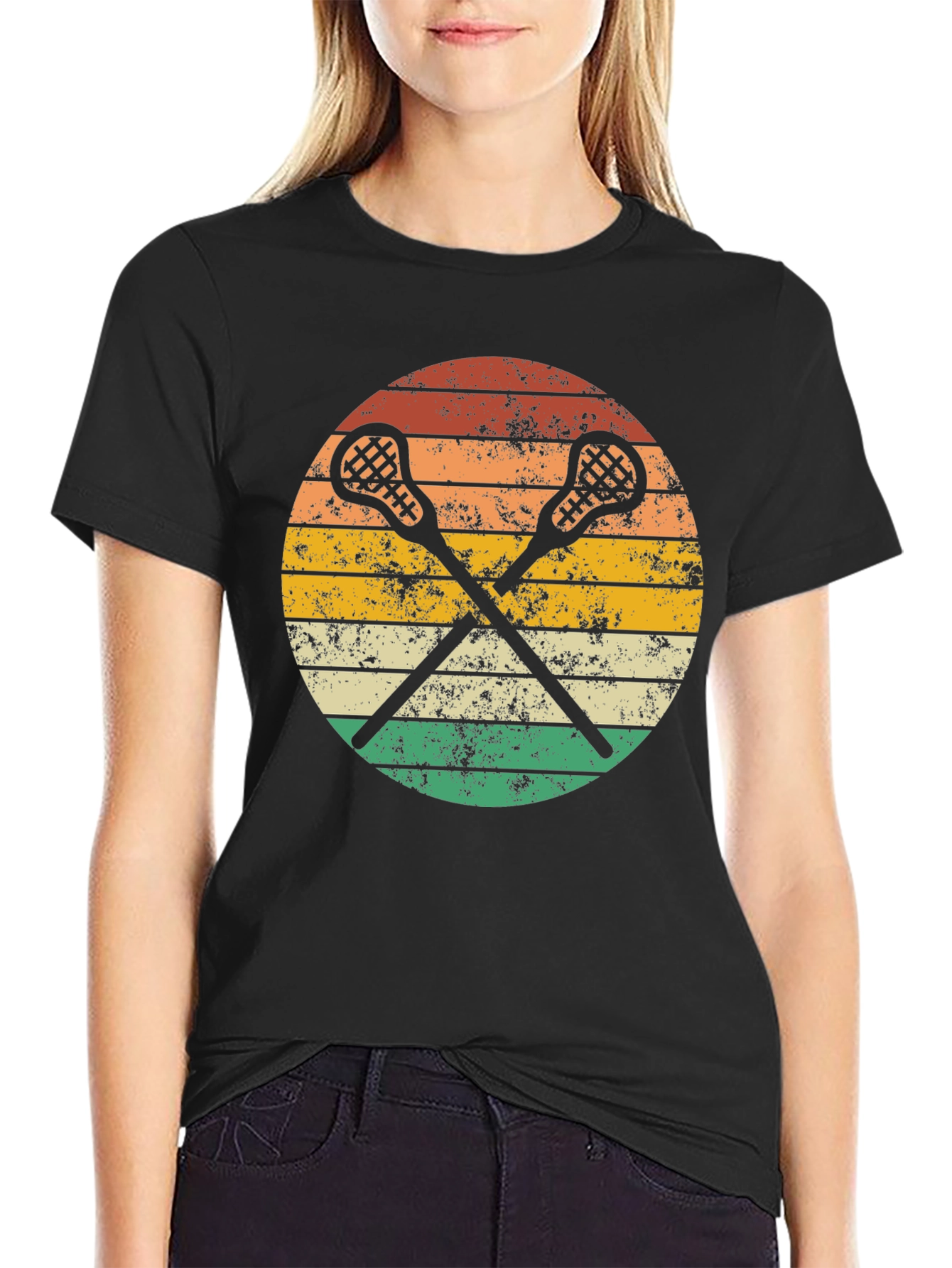 Lacrosse Sticks Retro Style Black T-Shirt