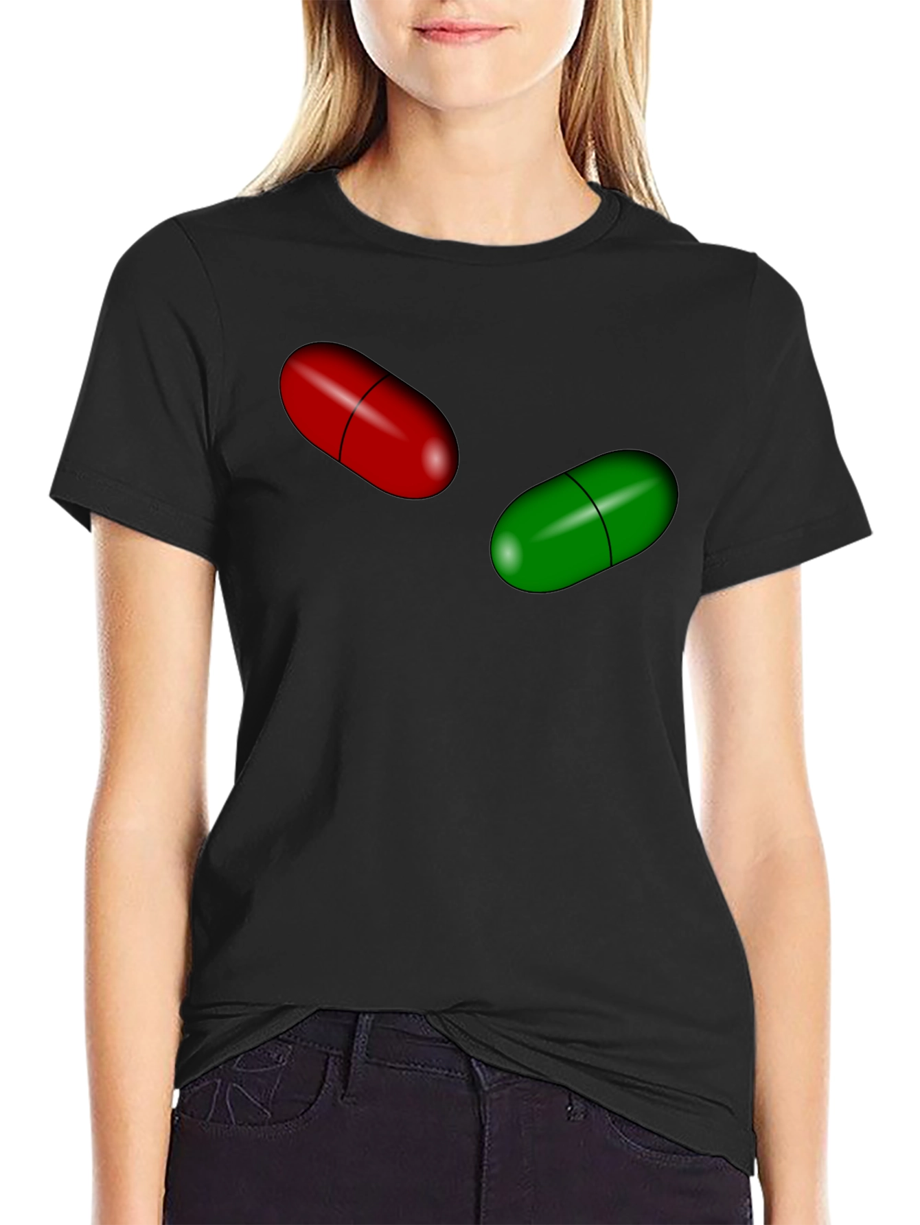 Pill Design Black Cotton T-Shirt