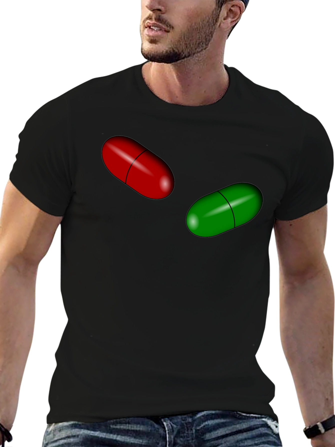 Pill Design Black Cotton T-Shirt
