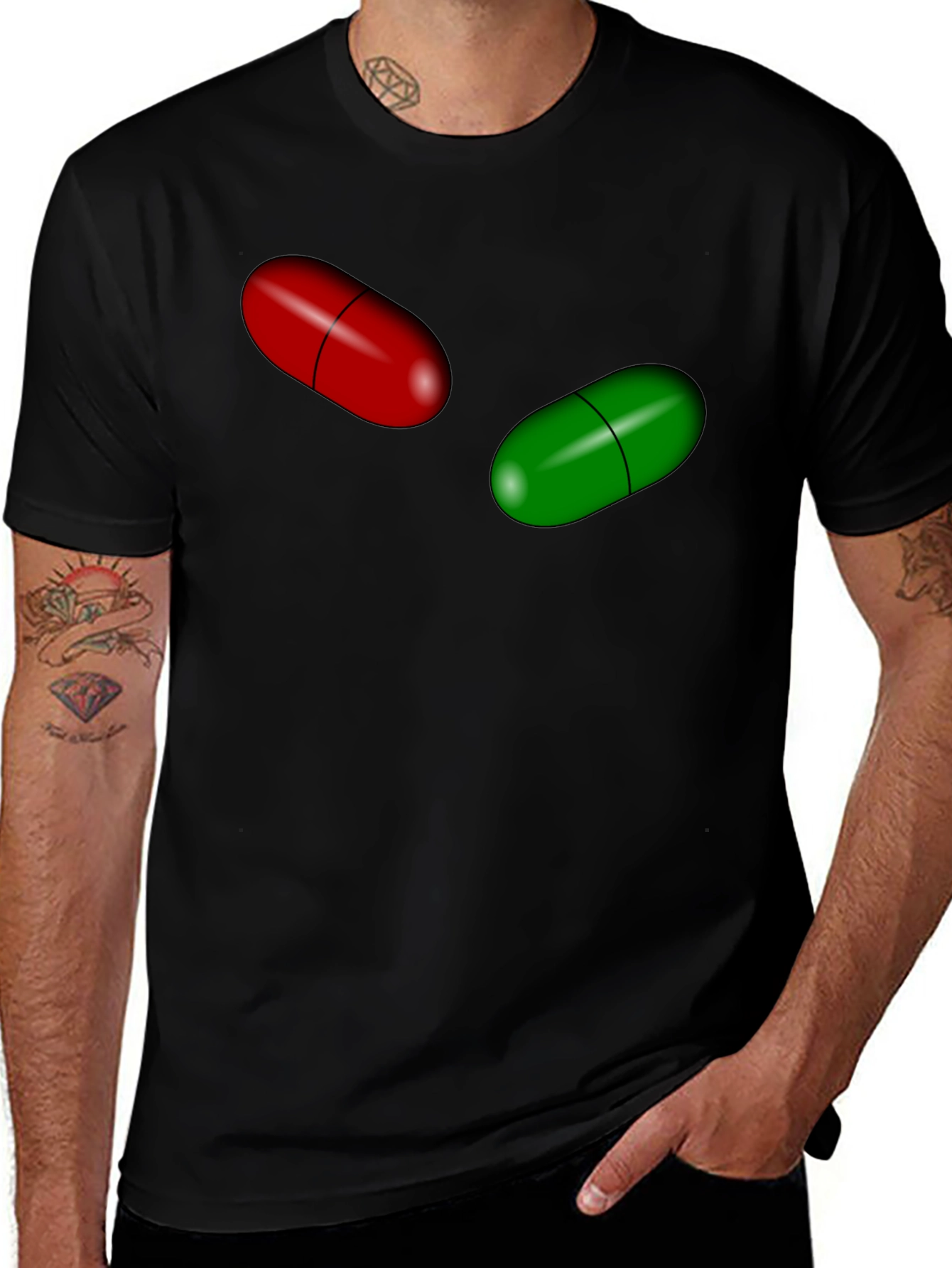 Pill Design Black Cotton T-Shirt