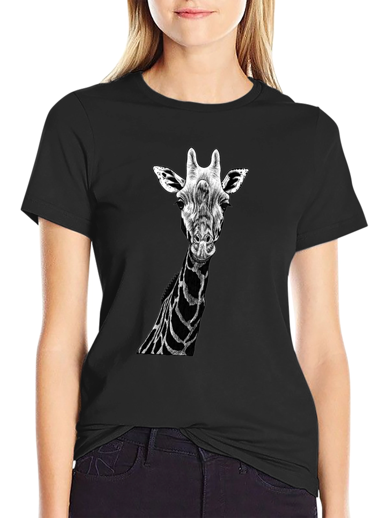 Giraffe Graphic Tee - Black Cotton T-Shirt