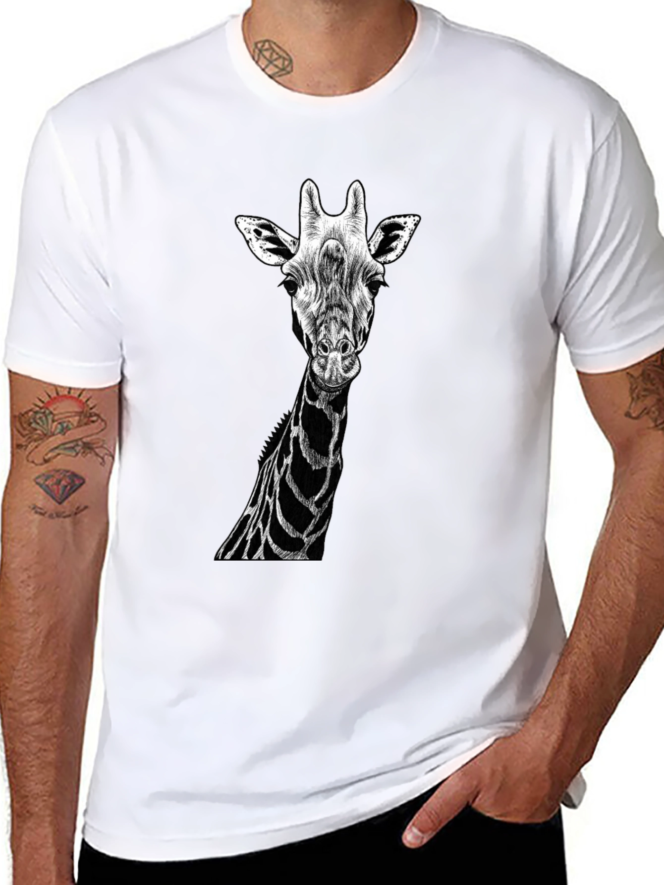 Giraffe Graphic Tee - Black Cotton T-Shirt