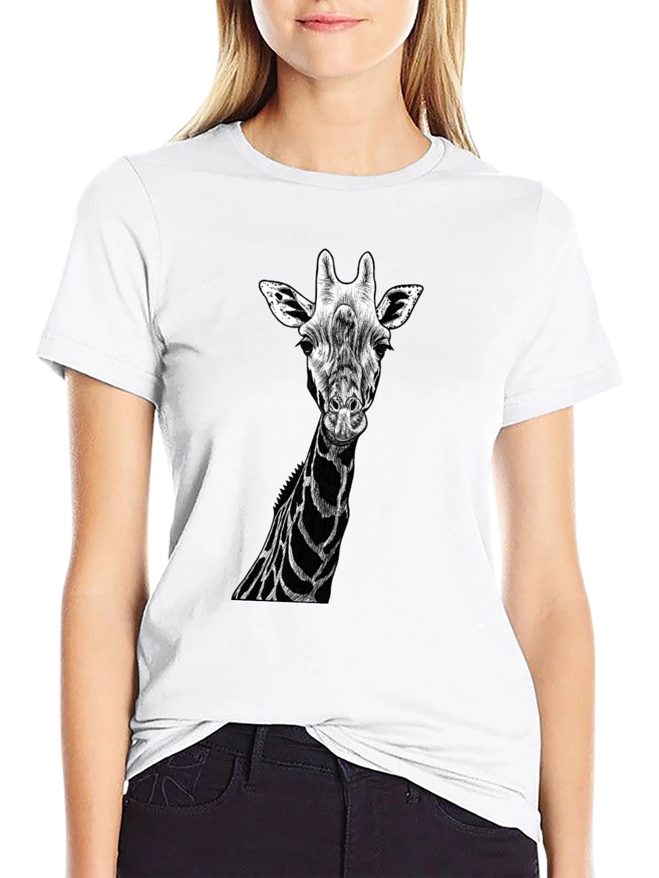 Giraffe Graphic Tee - Black Cotton T-Shirt