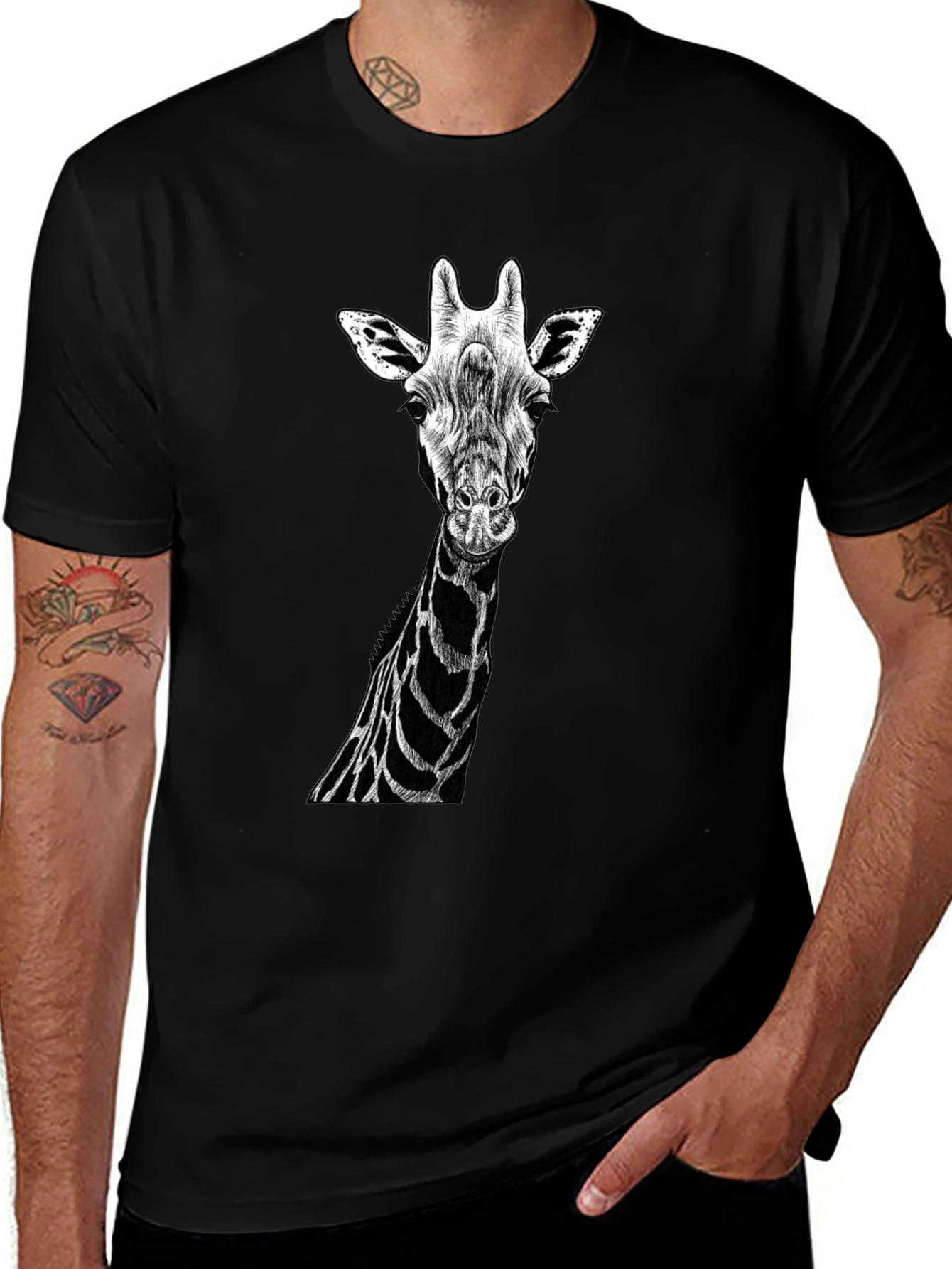 Giraffe Graphic Tee - Black Cotton T-Shirt