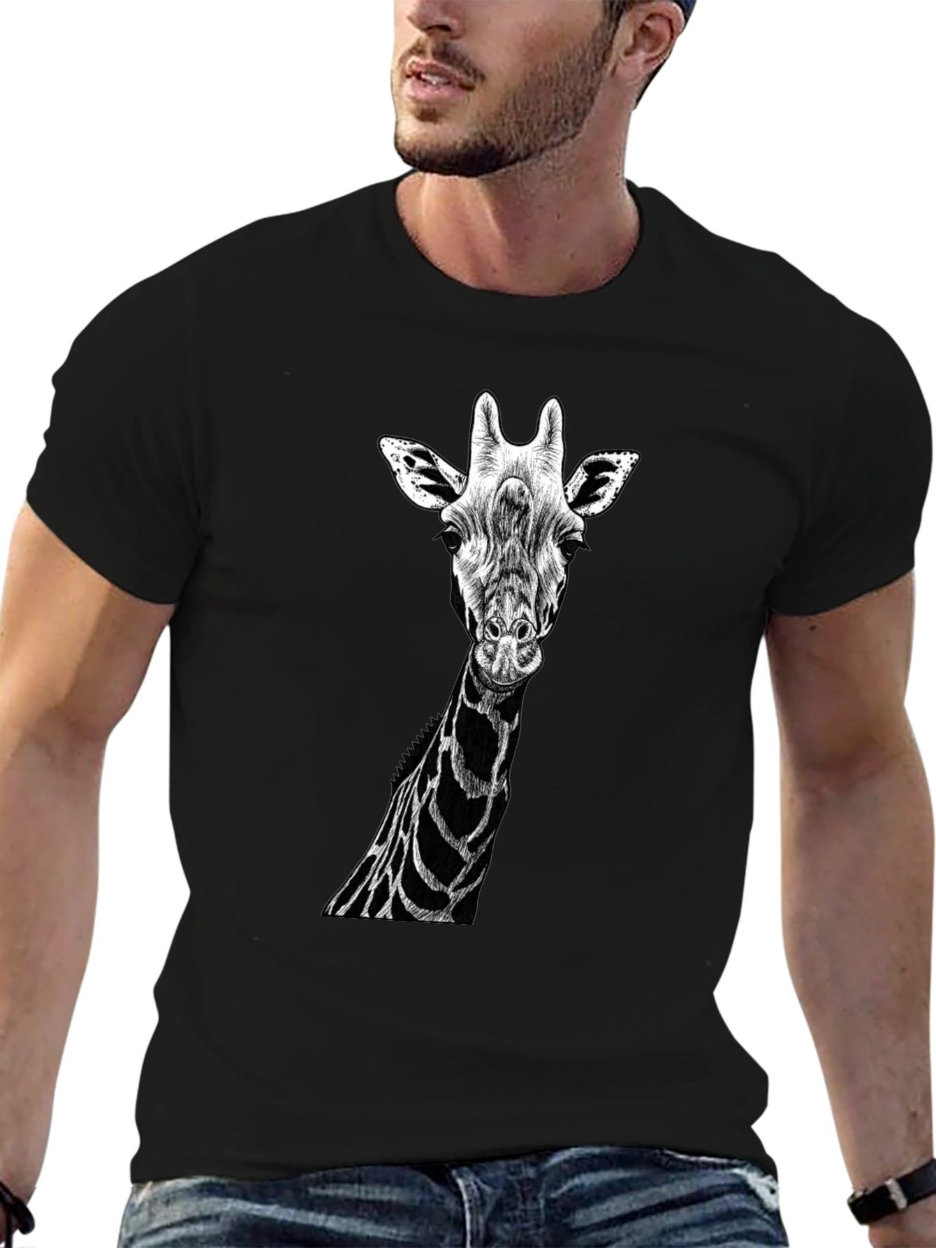 Giraffe Graphic Tee - Black Cotton T-Shirt