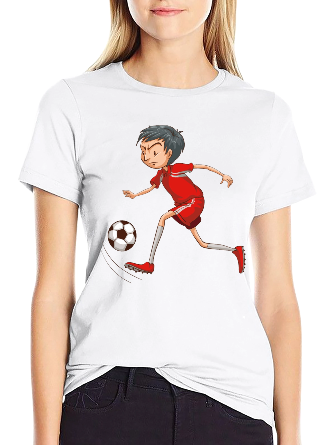 Soccer Player Graphic T-Shirt - Black Cotton Tee