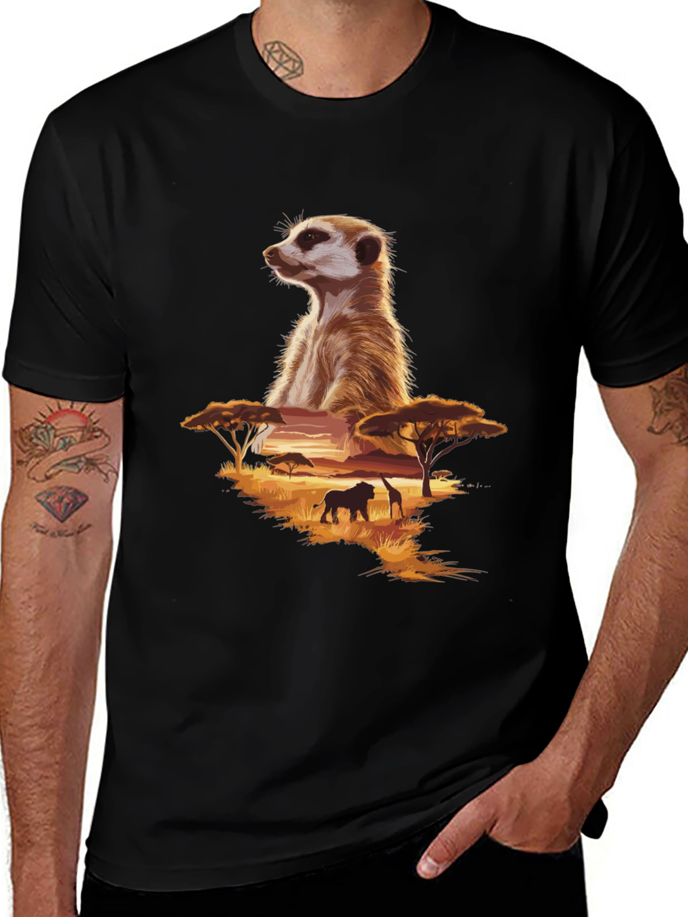 Meerkat Safari Graphic Tee - Black Cotton T-Shirt
