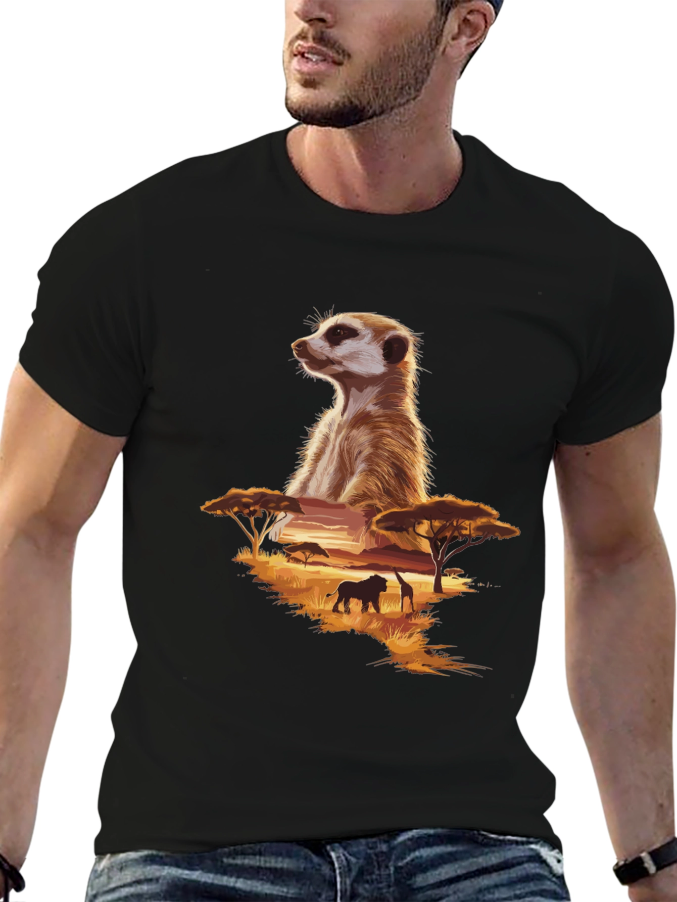 Meerkat Safari Graphic Tee - Black Cotton T-Shirt