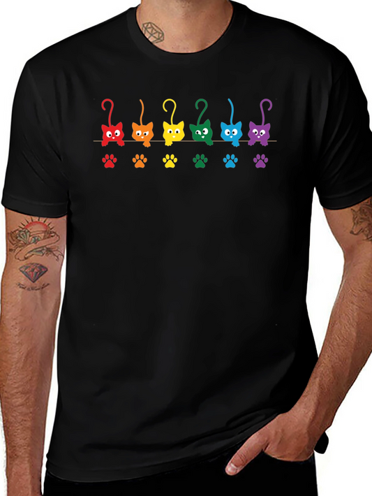 Rainbow Cats Black T-Shirt - Cute & Colorful Design