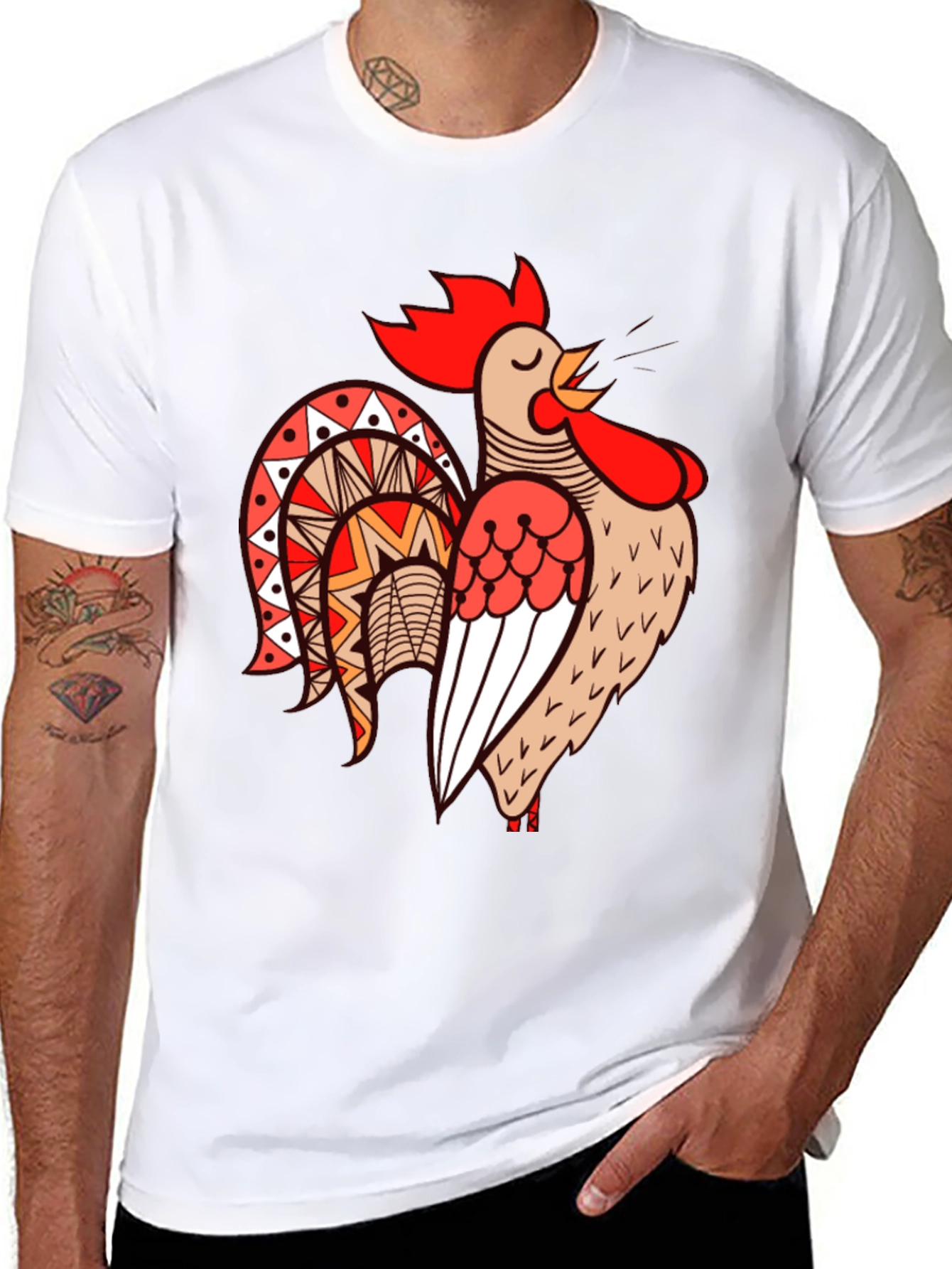 Rooster Graphic Tee - Black Cotton T-Shirt