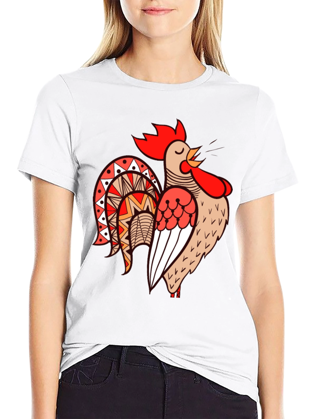 Rooster Graphic Tee - Black Cotton T-Shirt