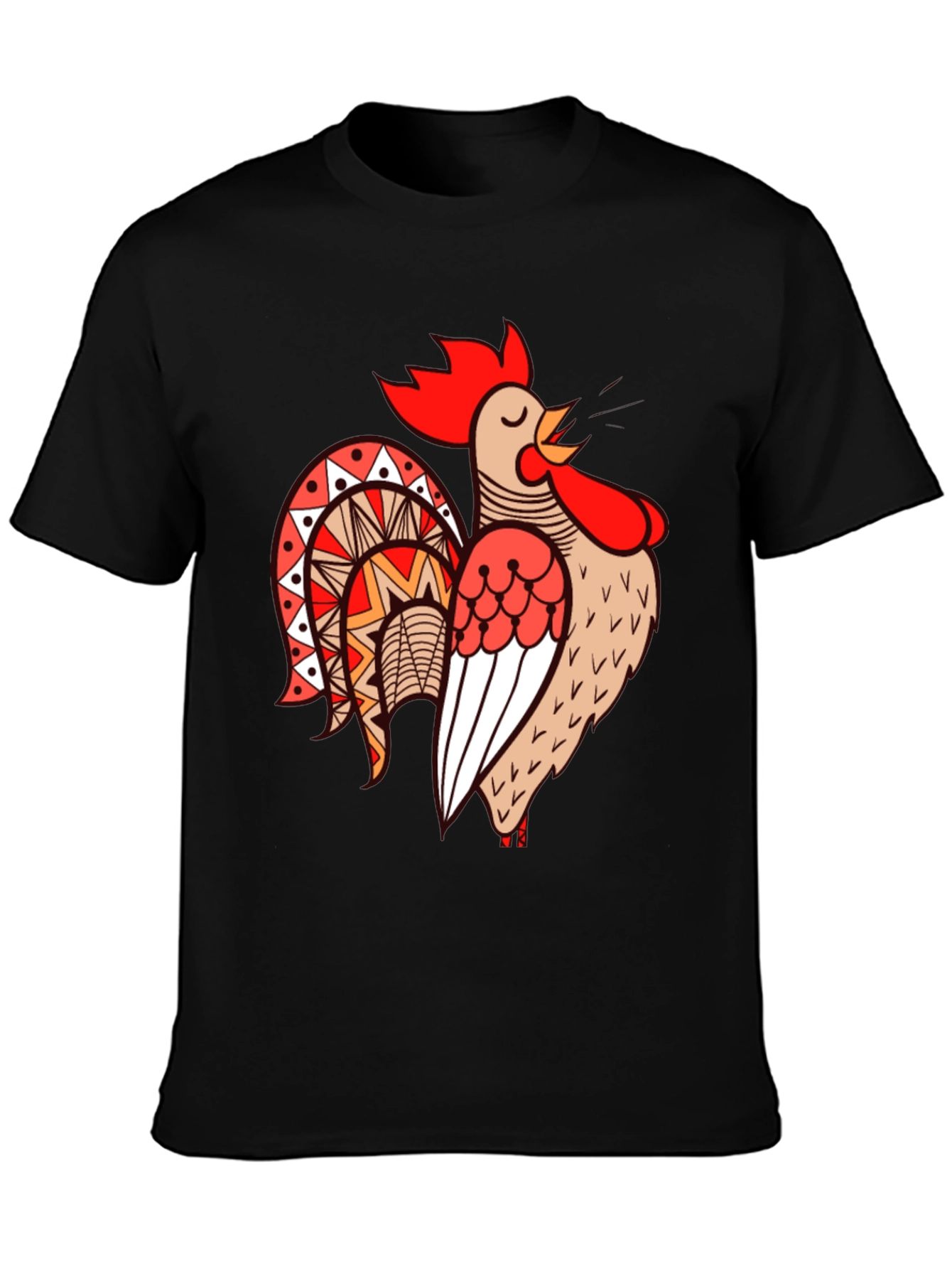Rooster Graphic Tee - Black Cotton T-Shirt