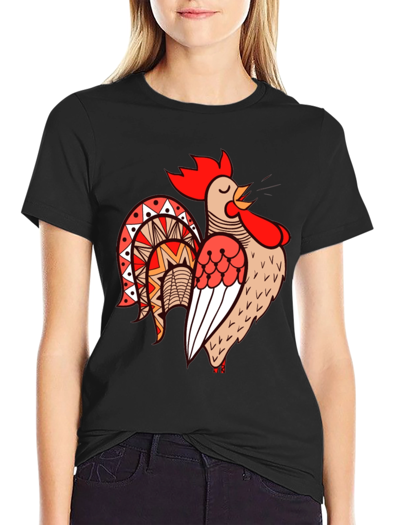 Rooster Graphic Tee - Black Cotton T-Shirt