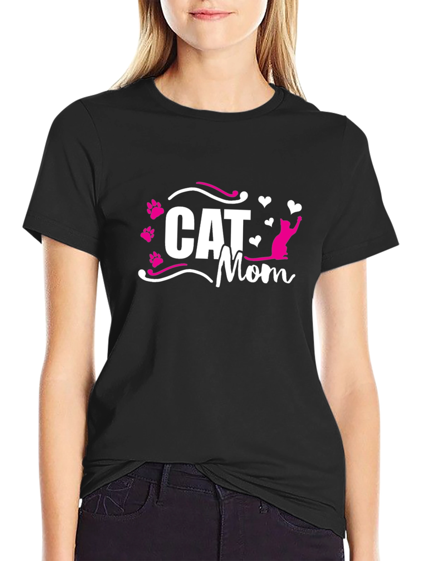 Cat Mom Black T-Shirt - Cute Cat Lover Gift
