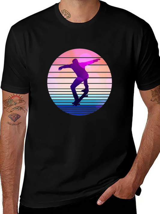 Retro Skateboarder Graphic Tee - Cool Sunset Design