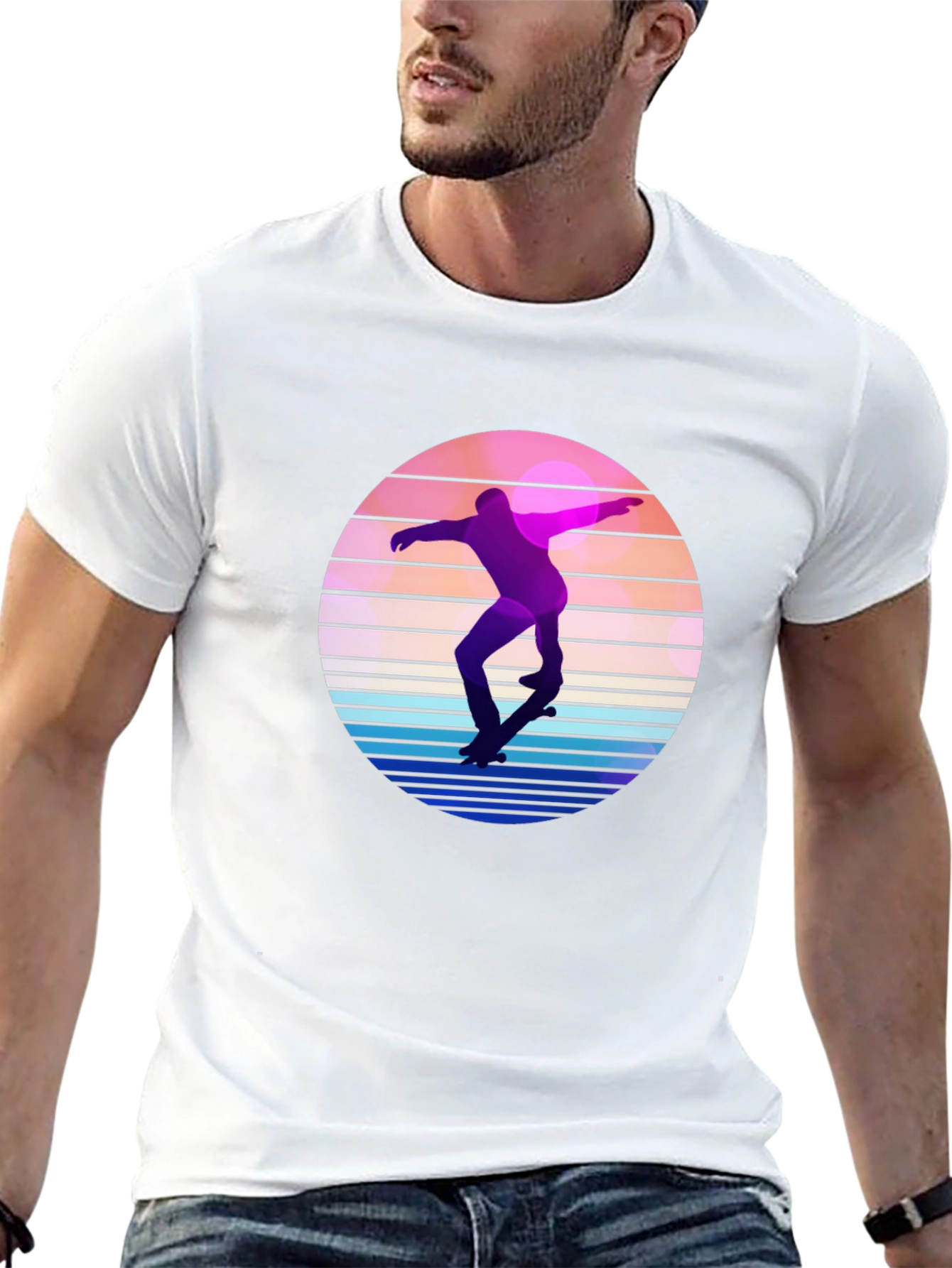 Retro Skateboarder Graphic Tee - Cool Sunset Design