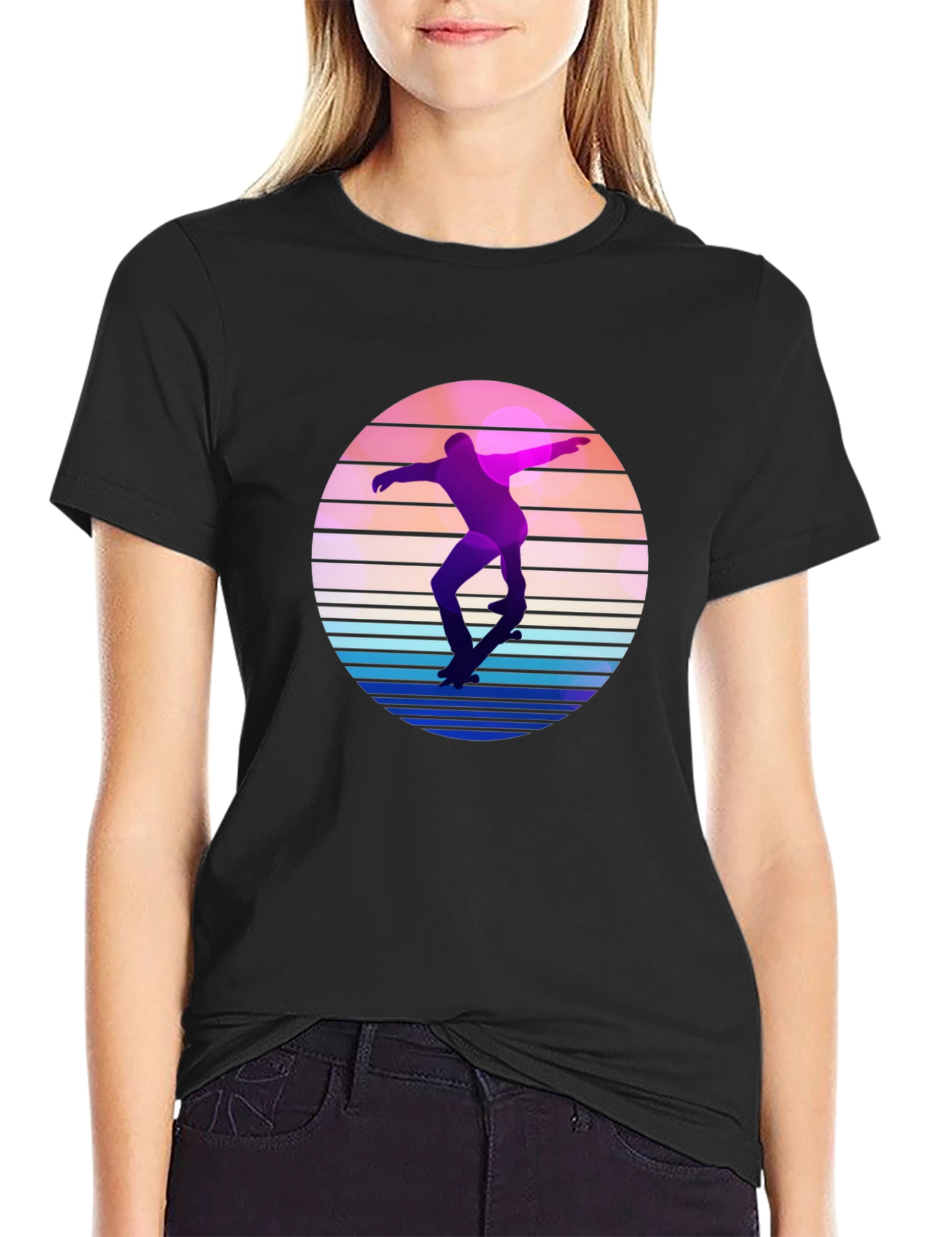 Retro Skateboarder Graphic Tee - Cool Sunset Design