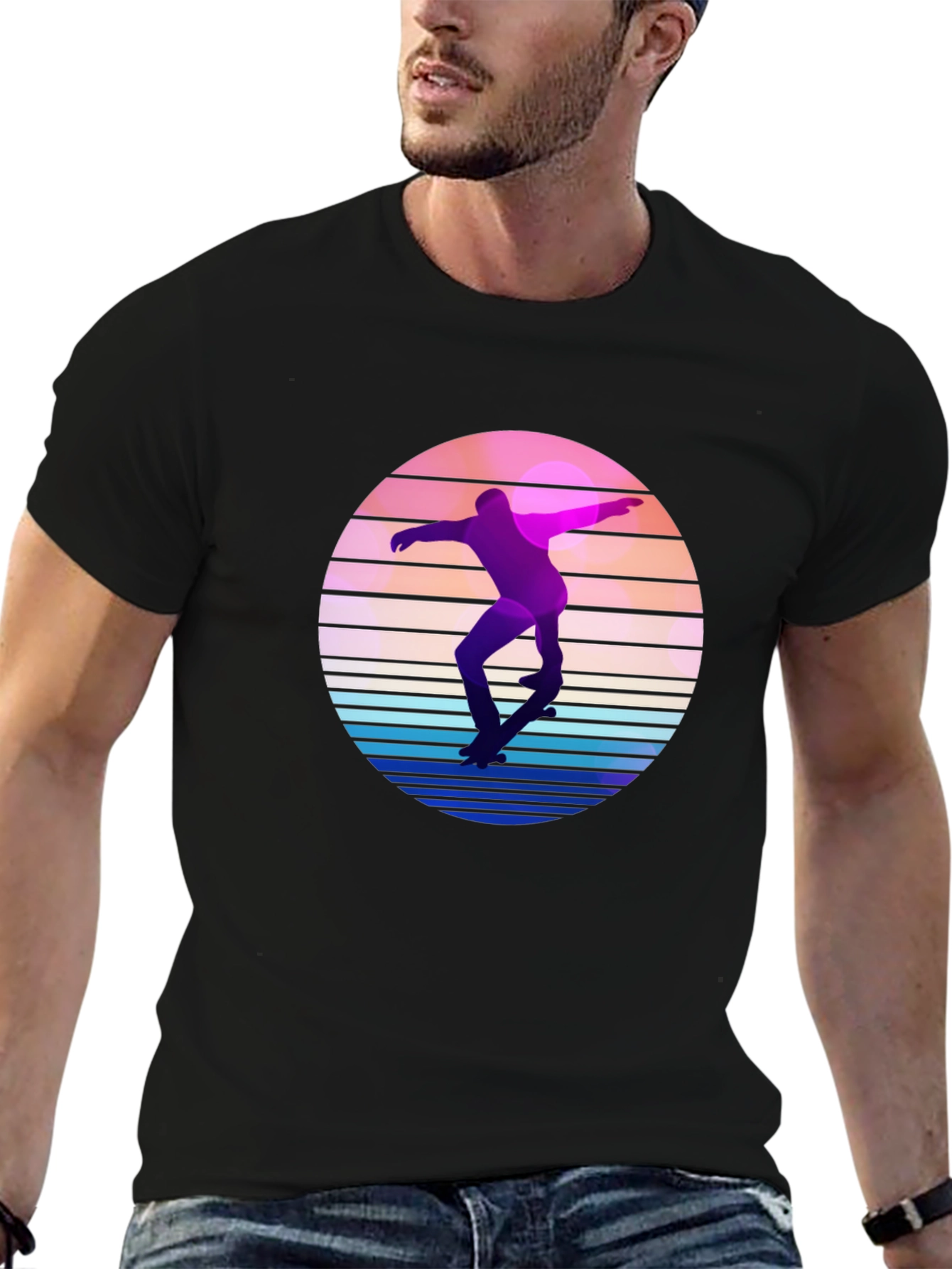 Retro Skateboarder Graphic Tee - Cool Sunset Design