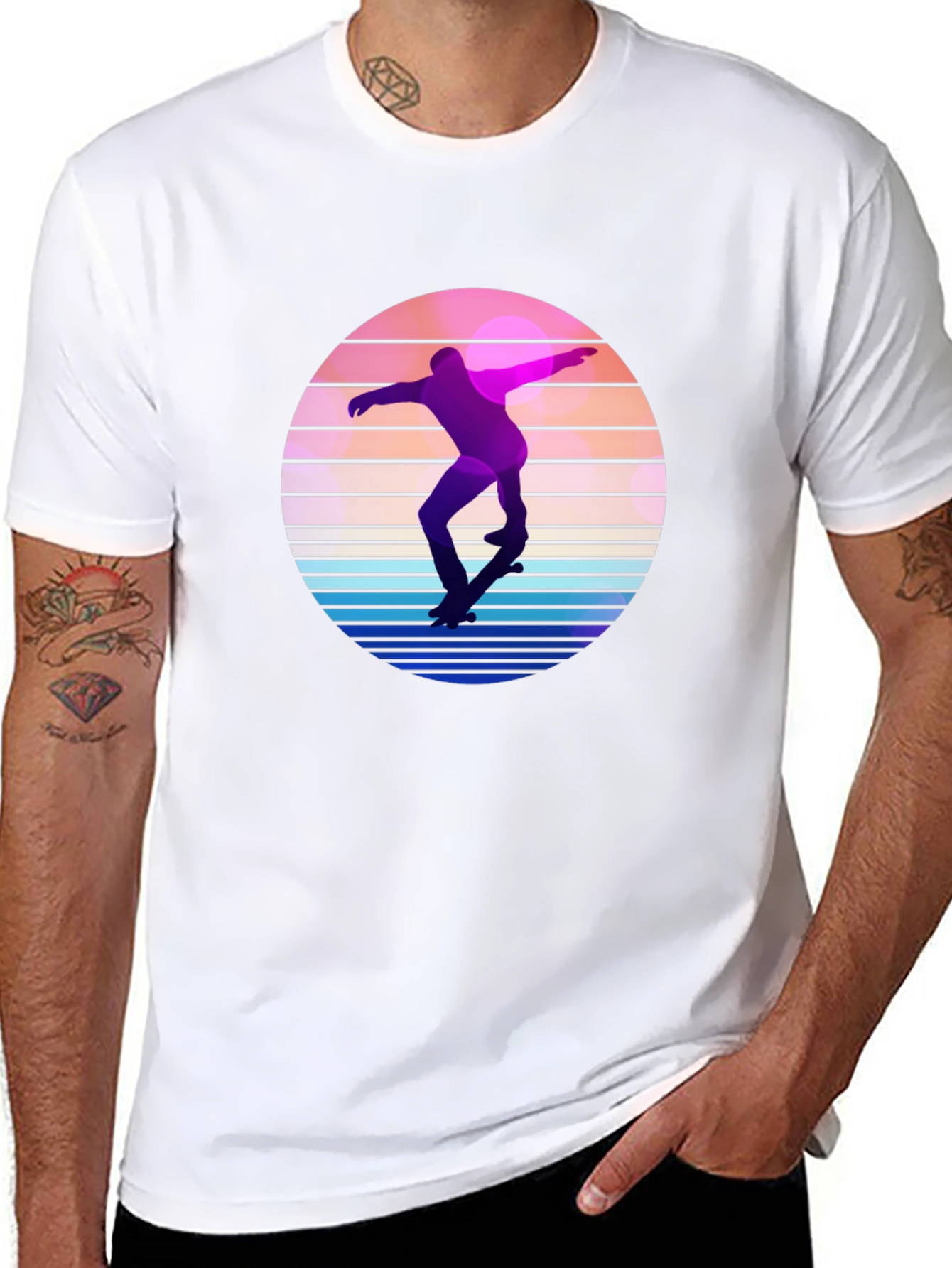 Retro Skateboarder Graphic Tee - Cool Sunset Design