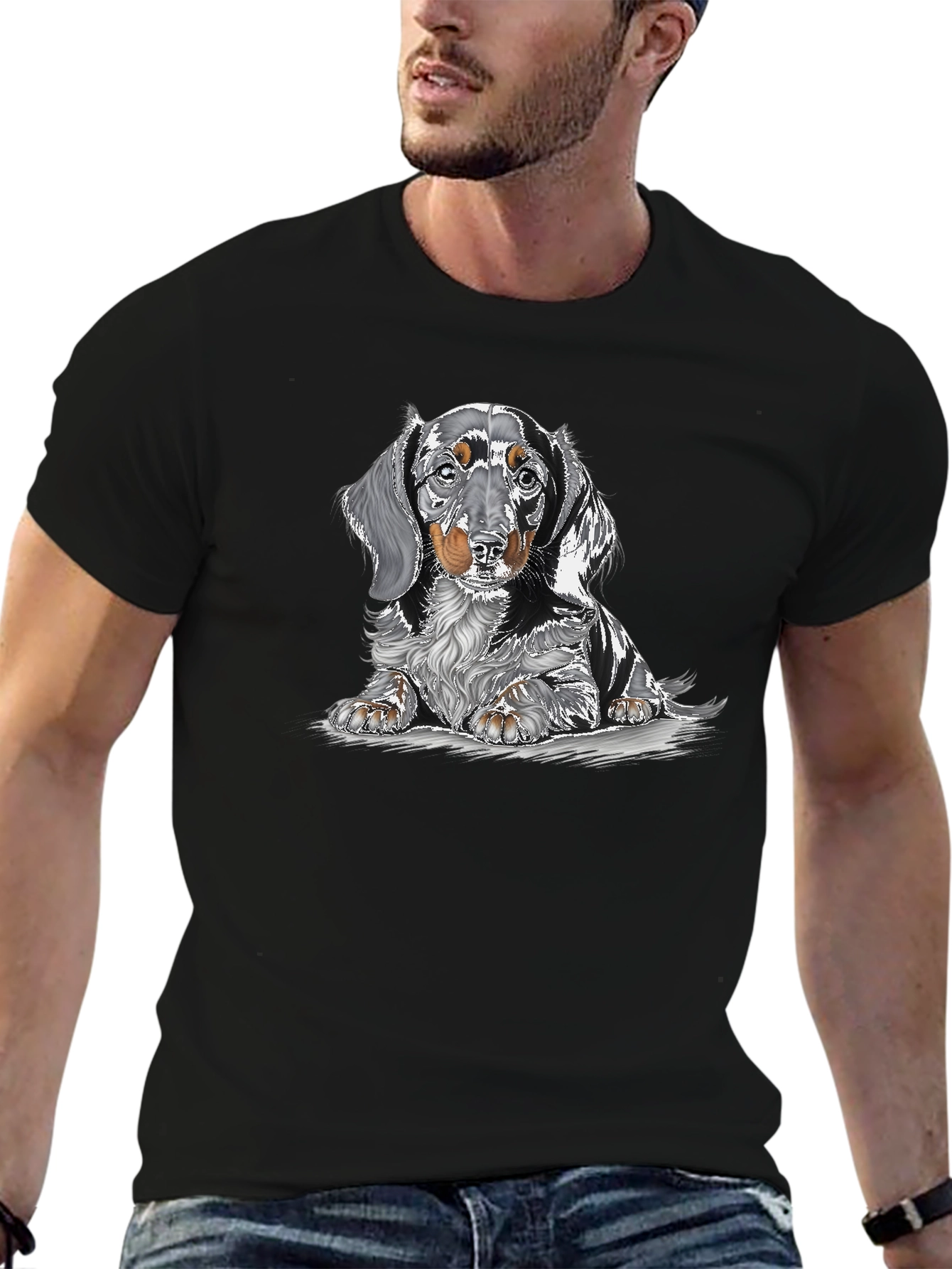 Dachshund Dog Graphic Print Black T-Shirt