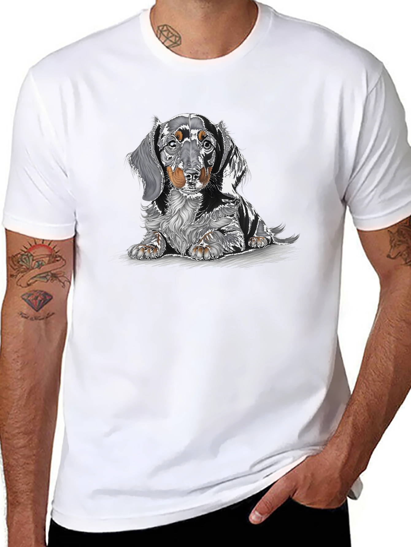 Dachshund Dog Graphic Print Black T-Shirt