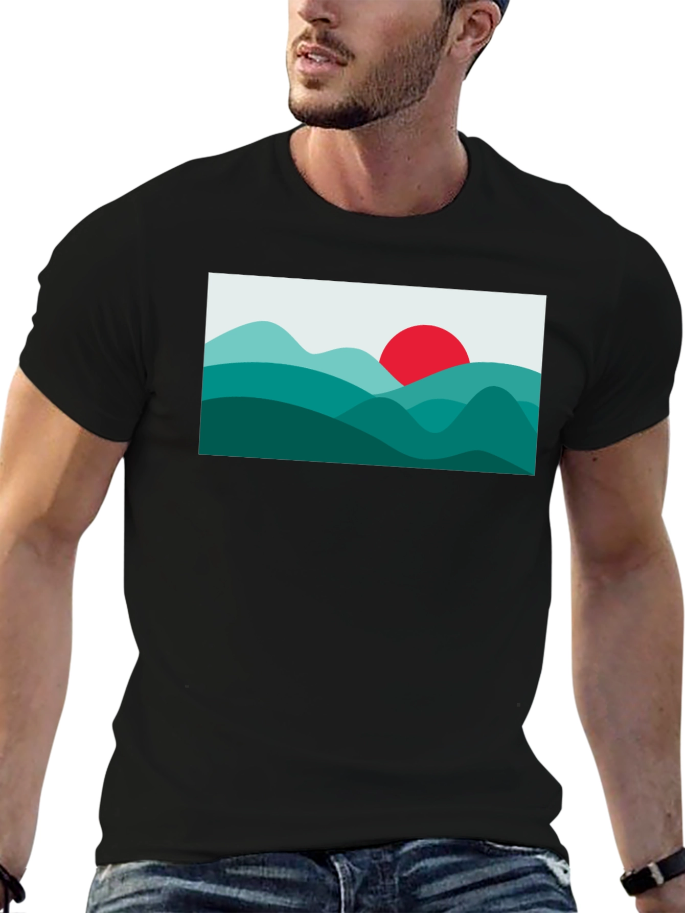 Abstract Mountain Sunset Graphic Tee - Black