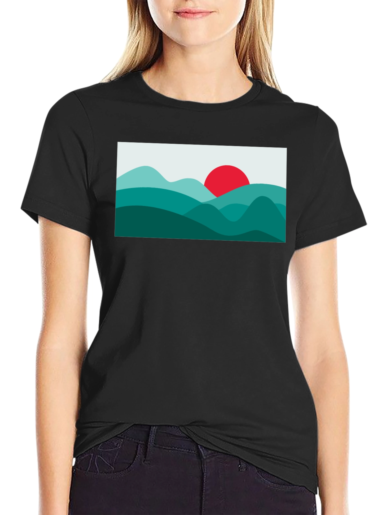 Abstract Mountain Sunset Graphic Tee - Black