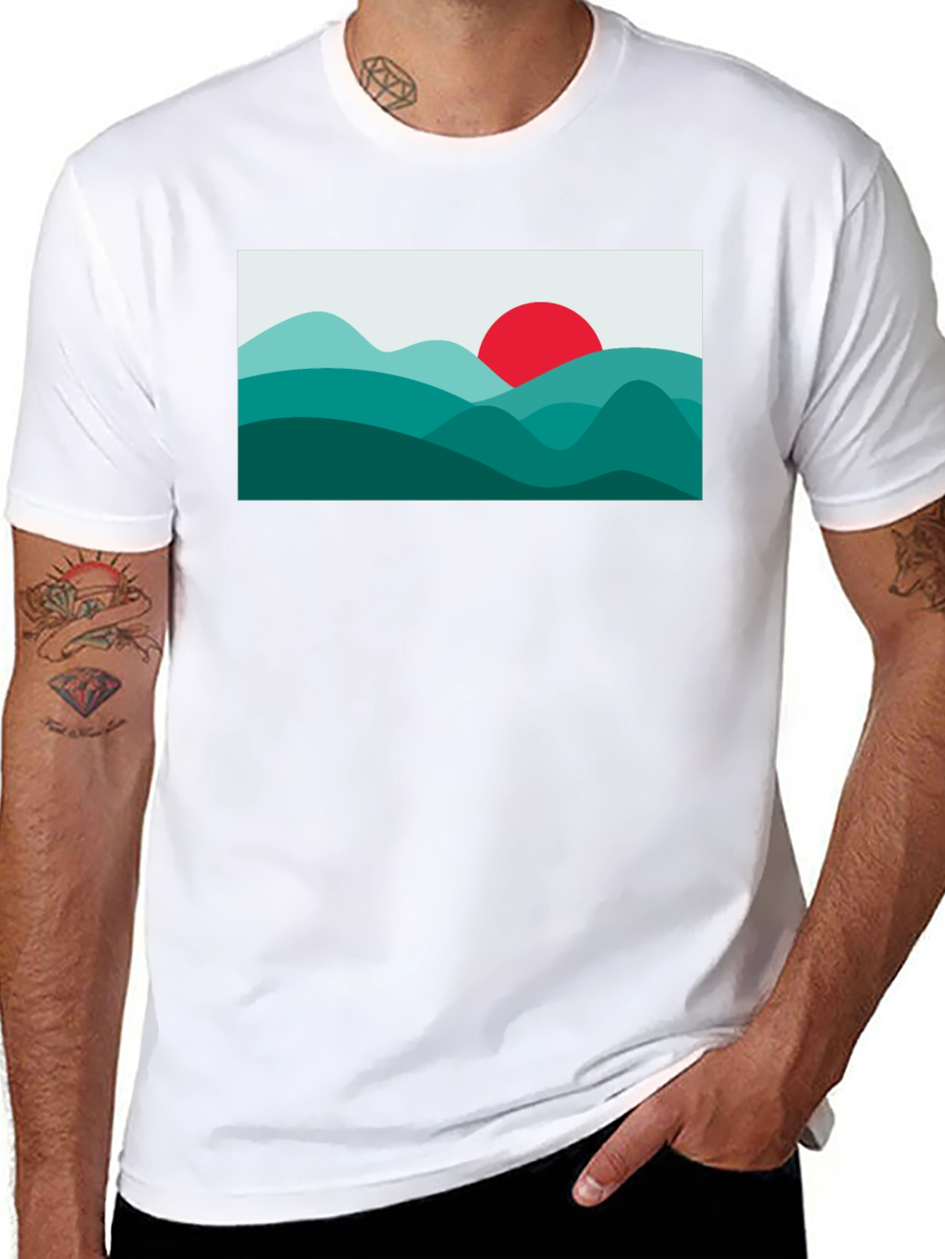 Abstract Mountain Sunset Graphic Tee - Black