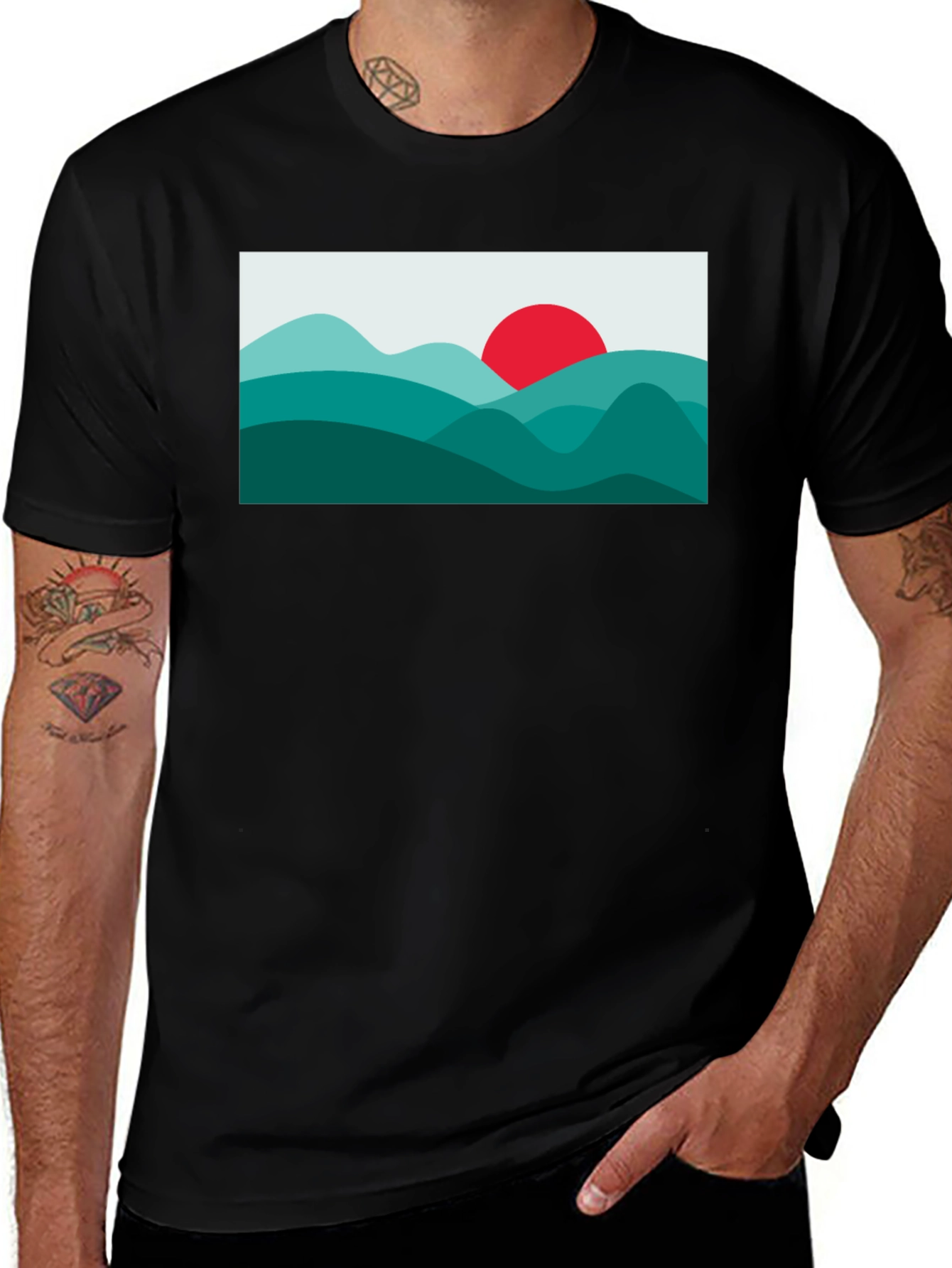 Abstract Mountain Sunset Graphic Tee - Black