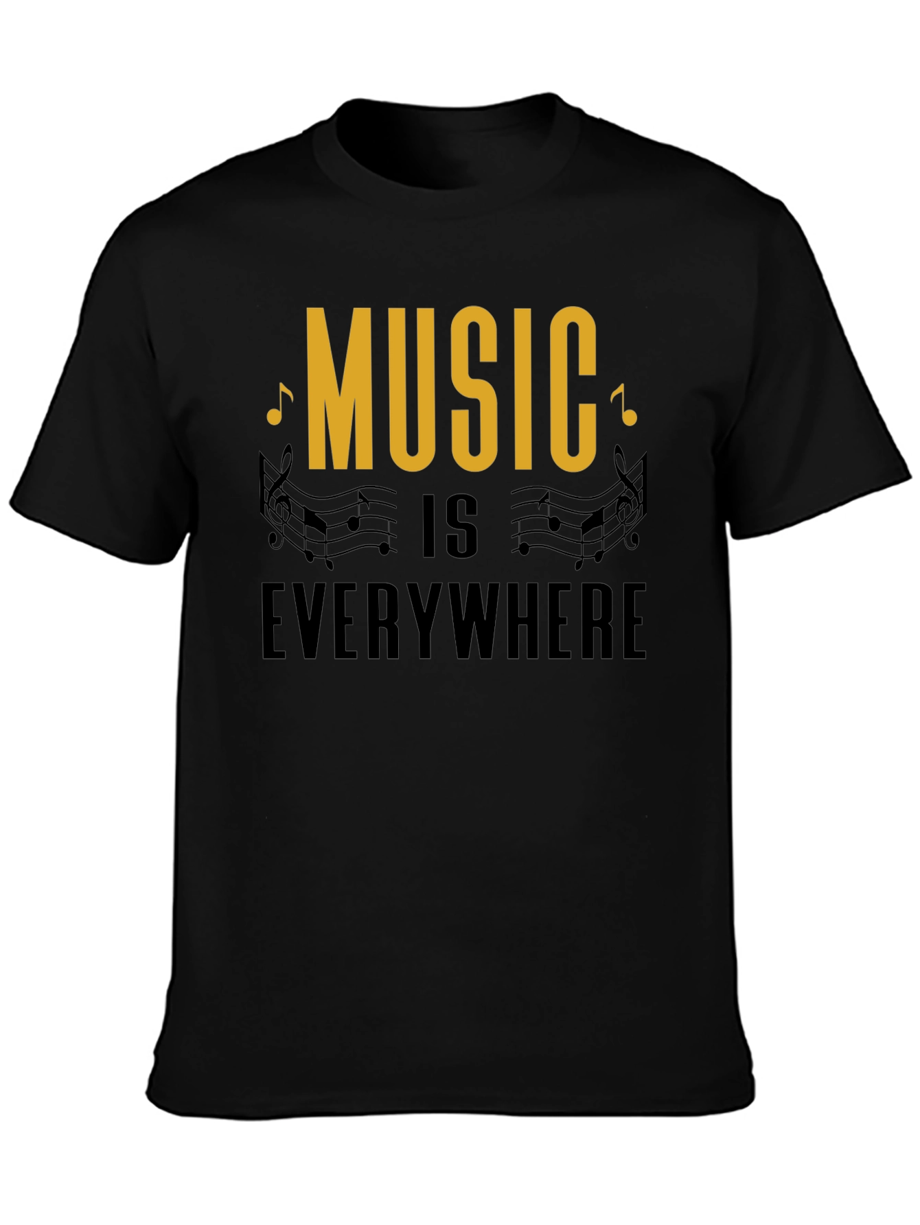 Music Everywhere Black Graphic T-Shirt